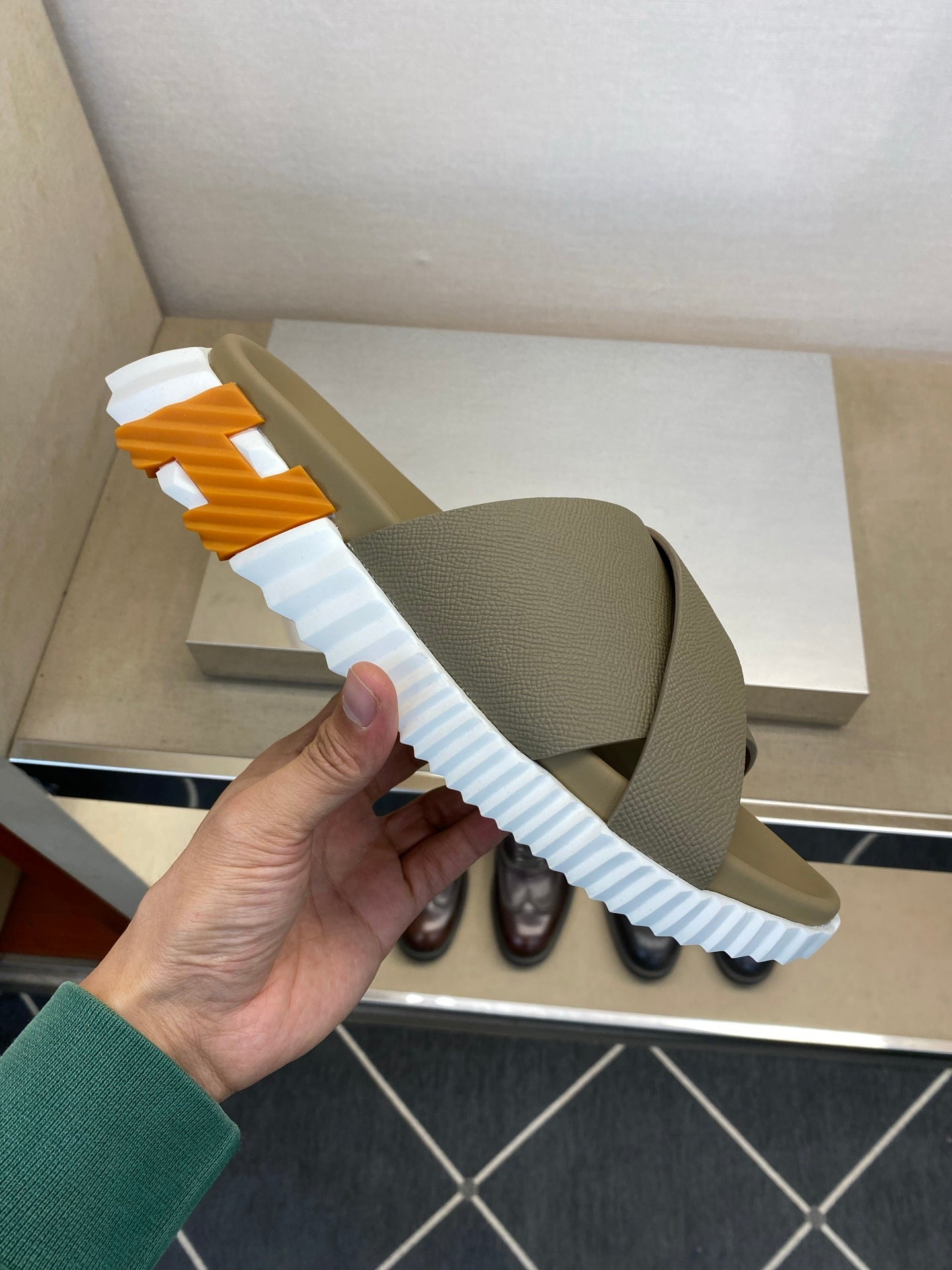 HM Men's Infra Slide Moss Green Calfskin 602608