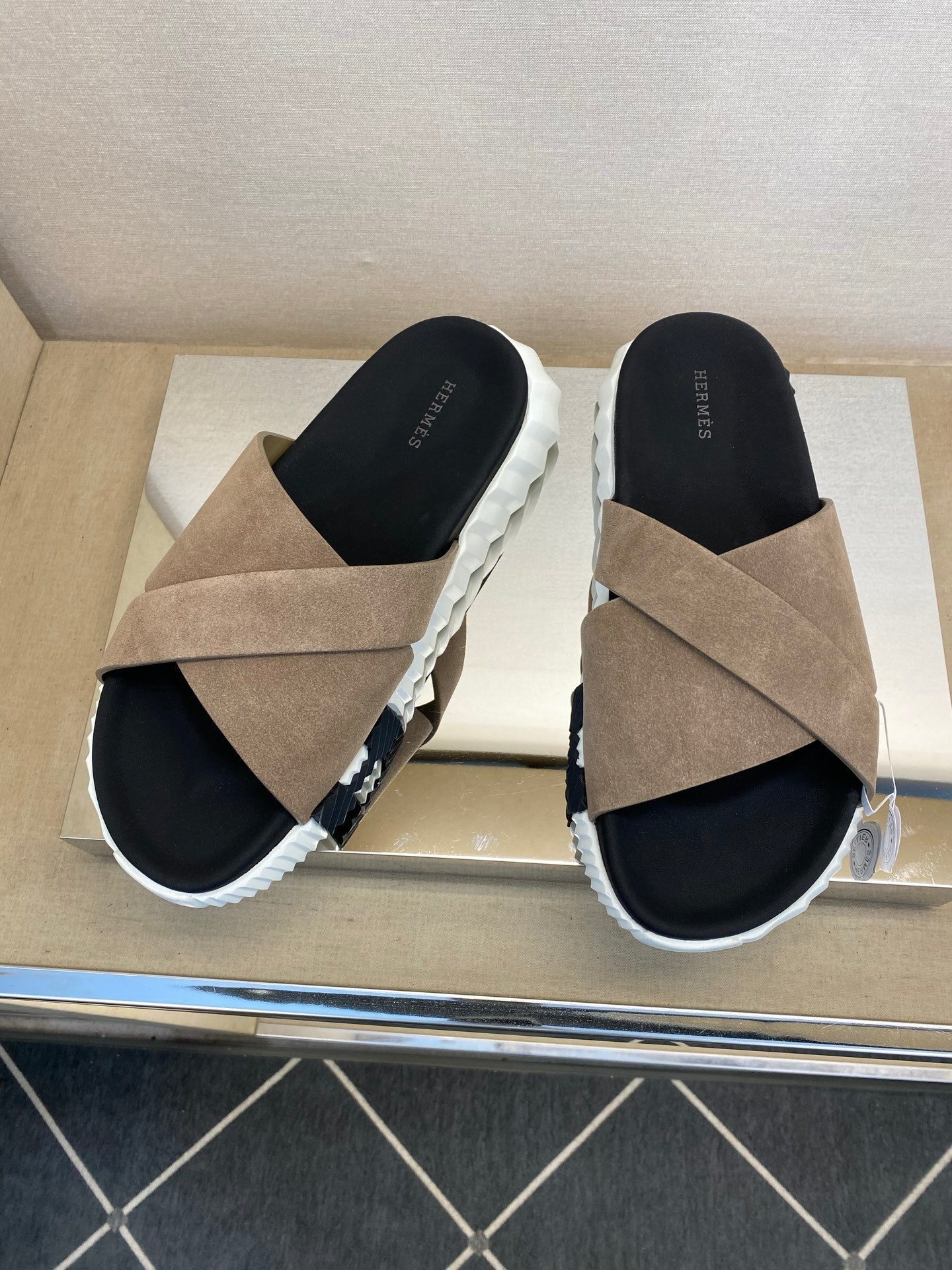 HM Men's Infra Slide Beige Calfskin 602610