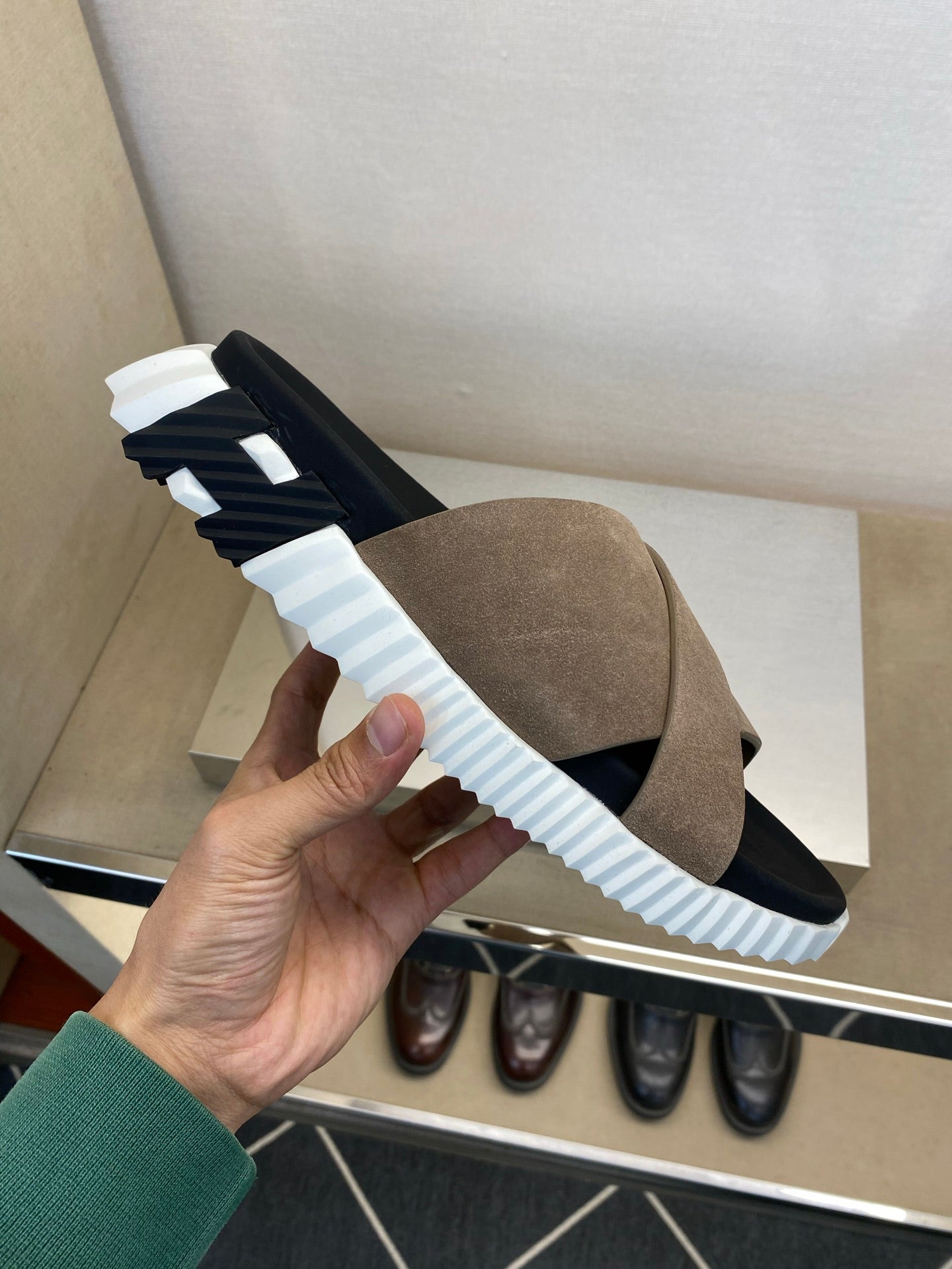 HM Men's Infra Slide Beige Calfskin 602610