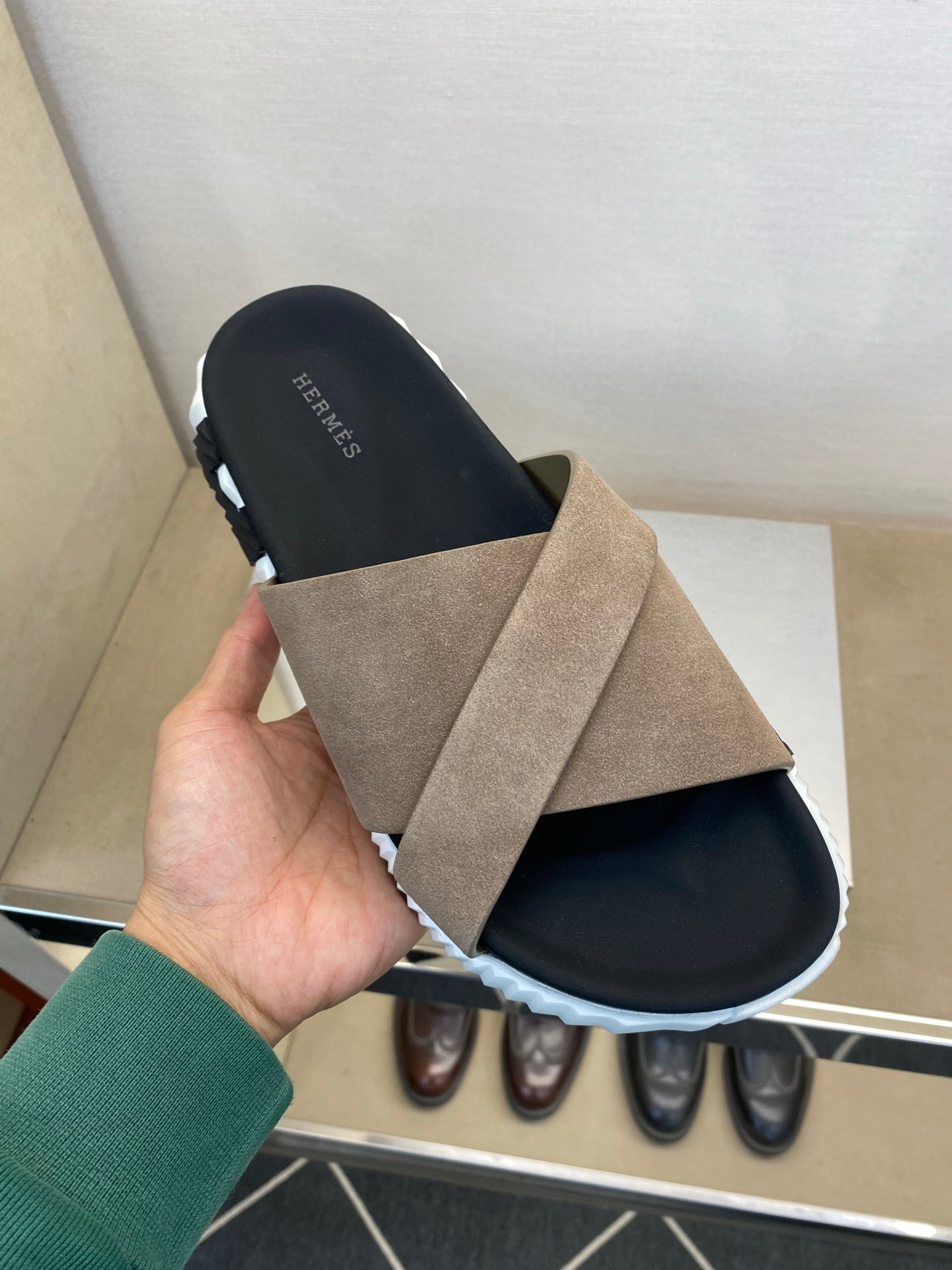 HM Men's Infra Slide Beige Calfskin 602610