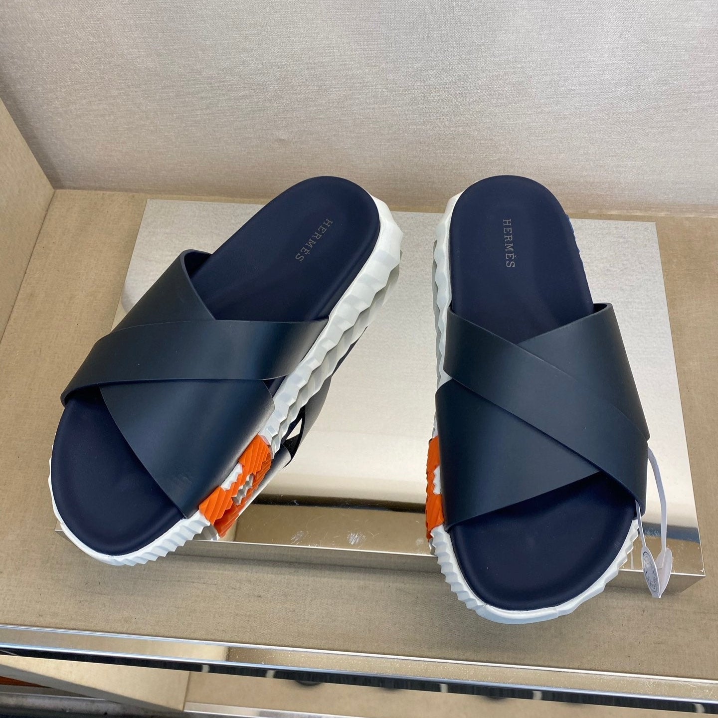 HM Men's Infra Slide Navy Blue Calfskin 602611