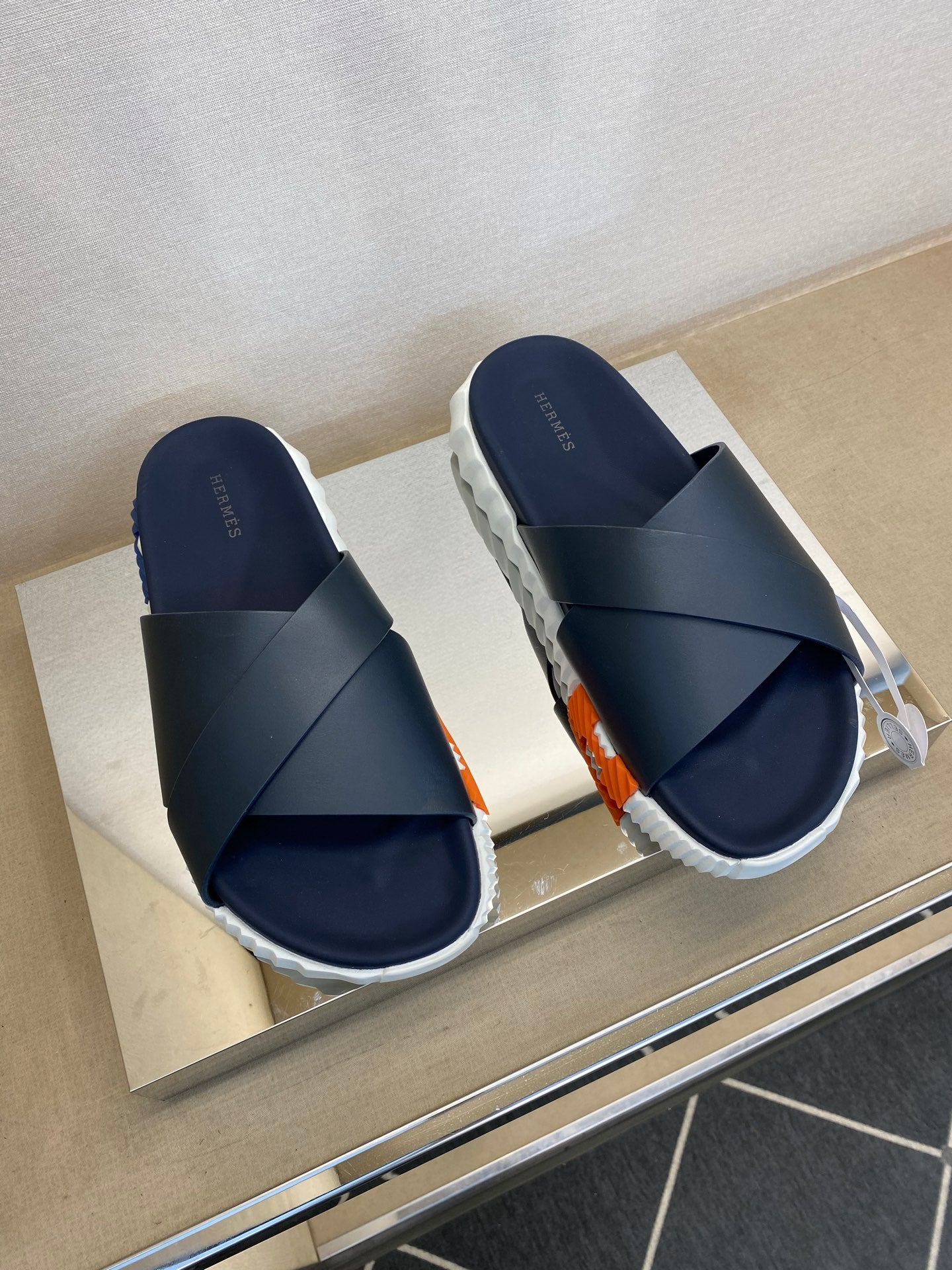 HM Men's Infra Slide Navy Blue Calfskin 602611