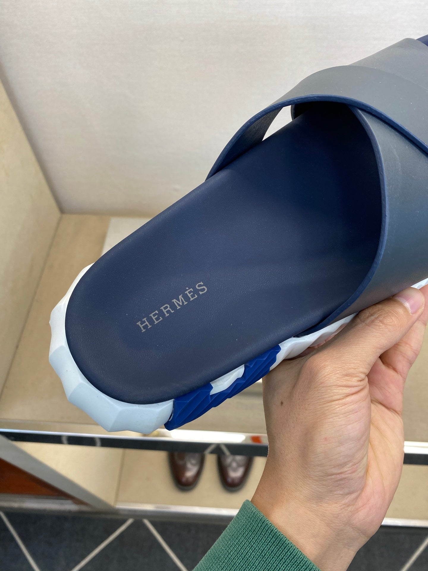 HM Men's Infra Slide Navy Blue Calfskin 602611