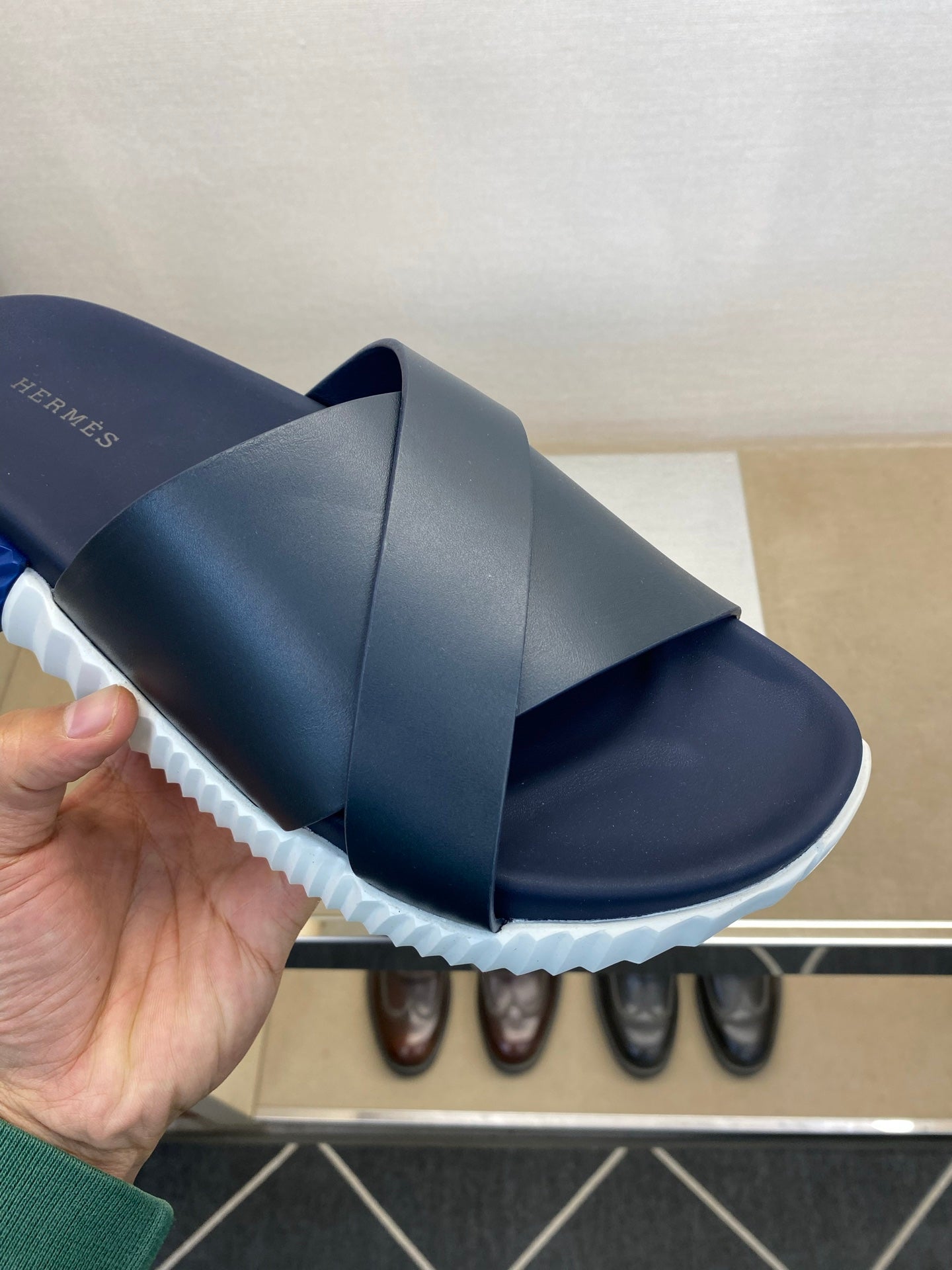 HM Men's Infra Slide Navy Blue Calfskin 602611