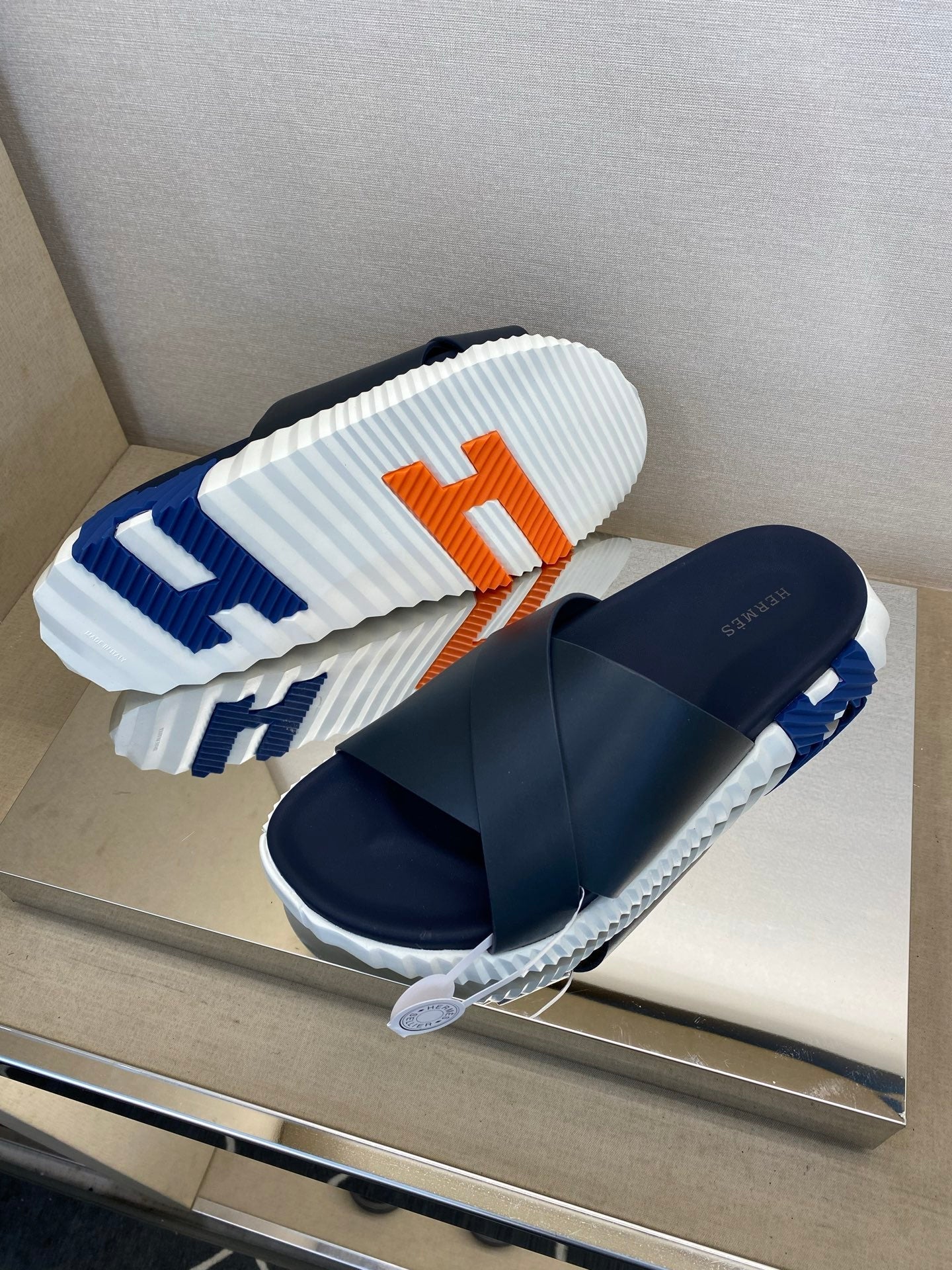 HM Men's Infra Slide Navy Blue Calfskin 602611