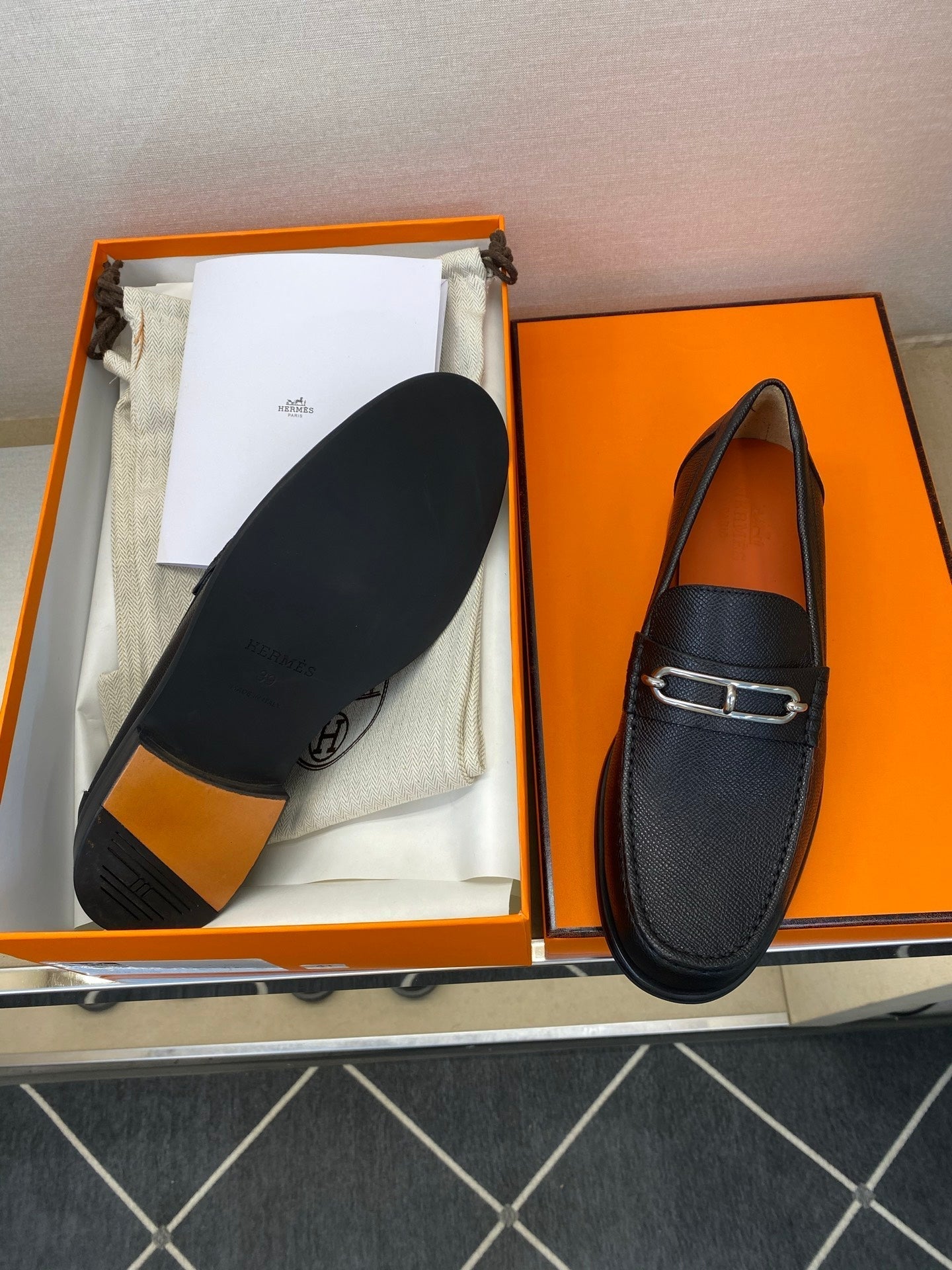 HM Men's Colette Loafer Black Embossed Calfskin 680421