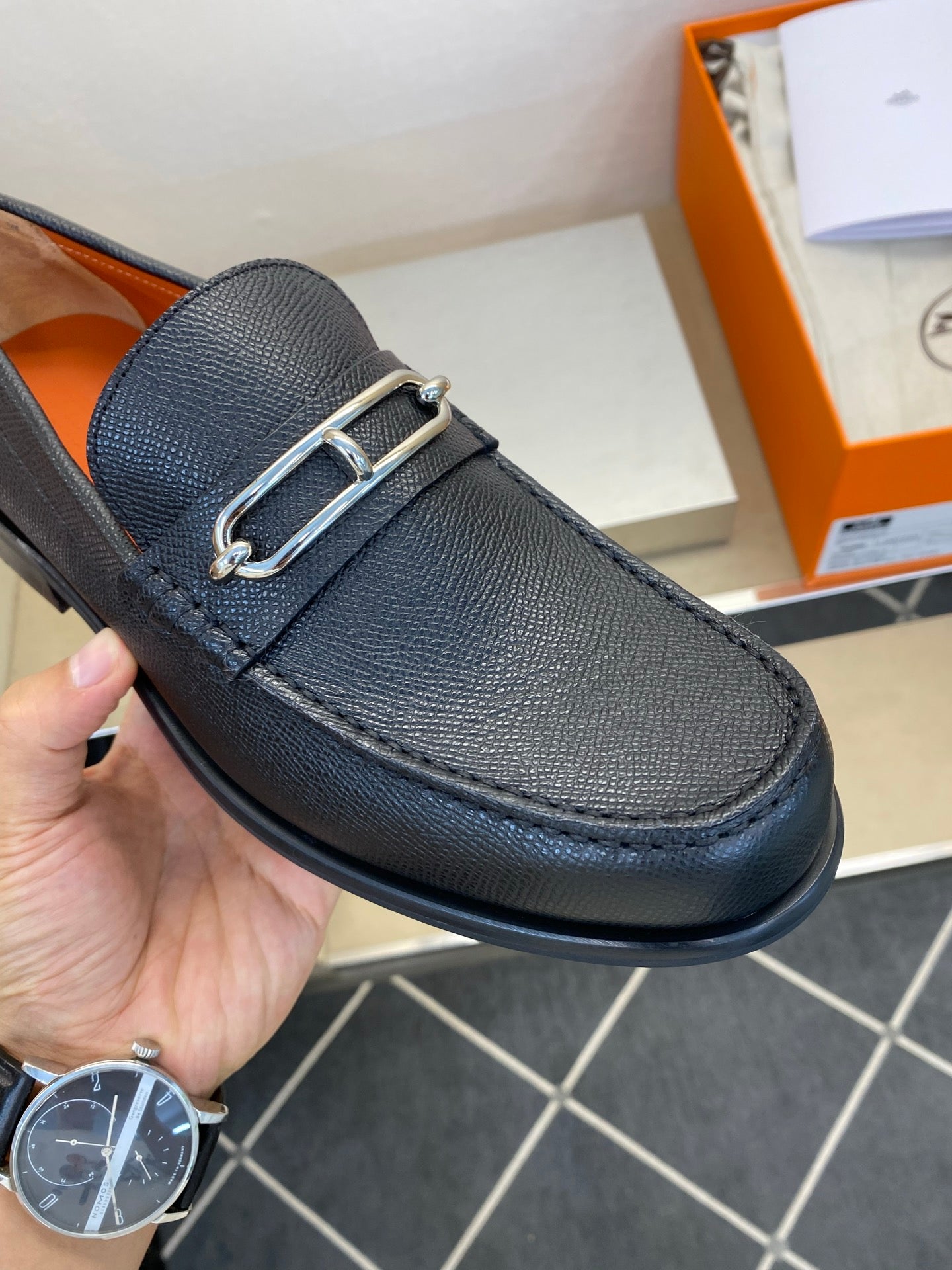 HM Men's Colette Loafer Black Embossed Calfskin 680421