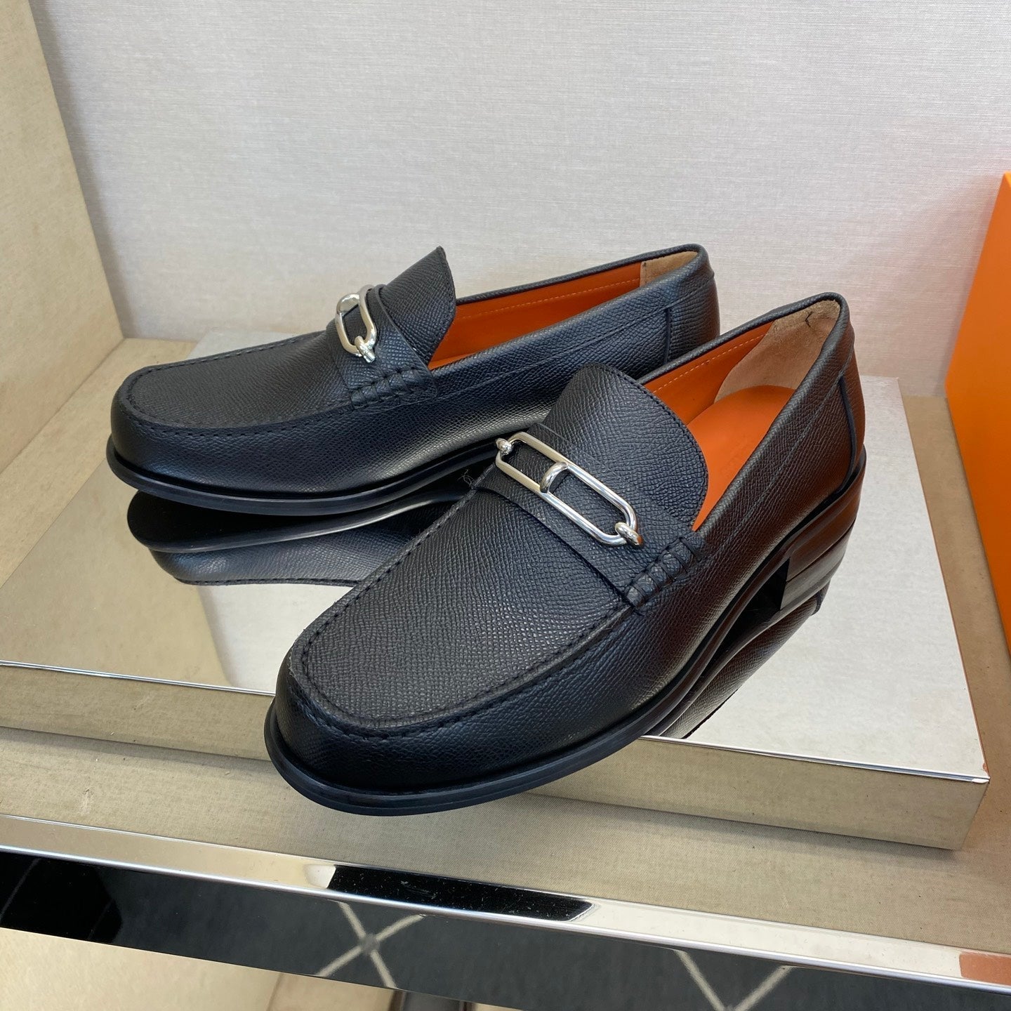 HM Men's Colette Loafer Black Embossed Calfskin 680421