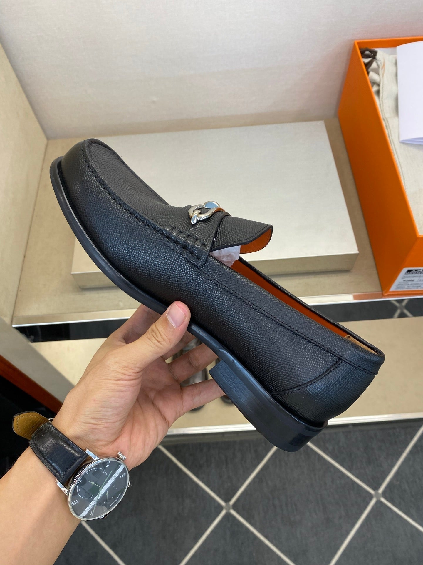 HM Men's Colette Loafer Black Embossed Calfskin 680421