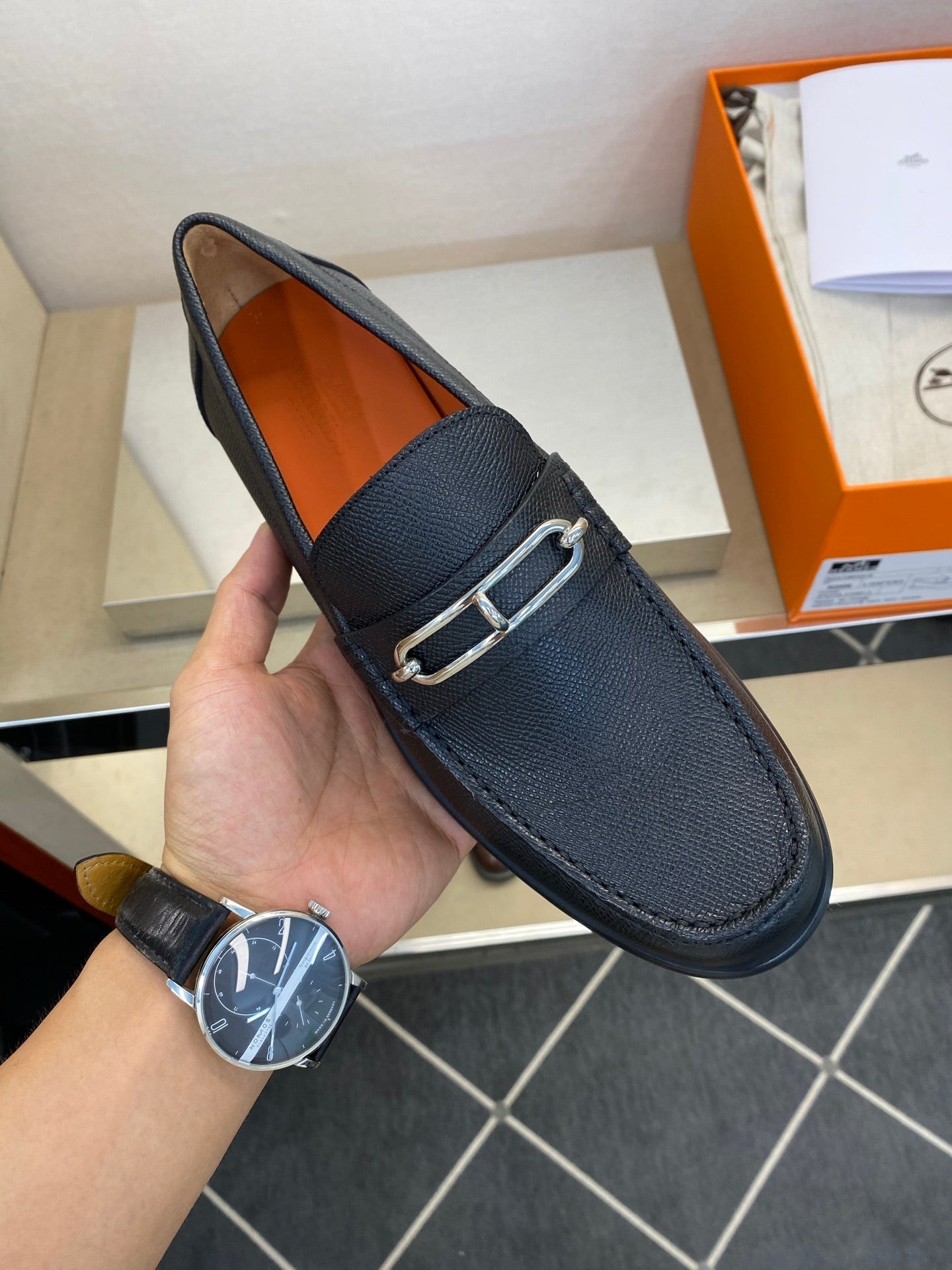 HM Men's Colette Loafer Black Embossed Calfskin 680421