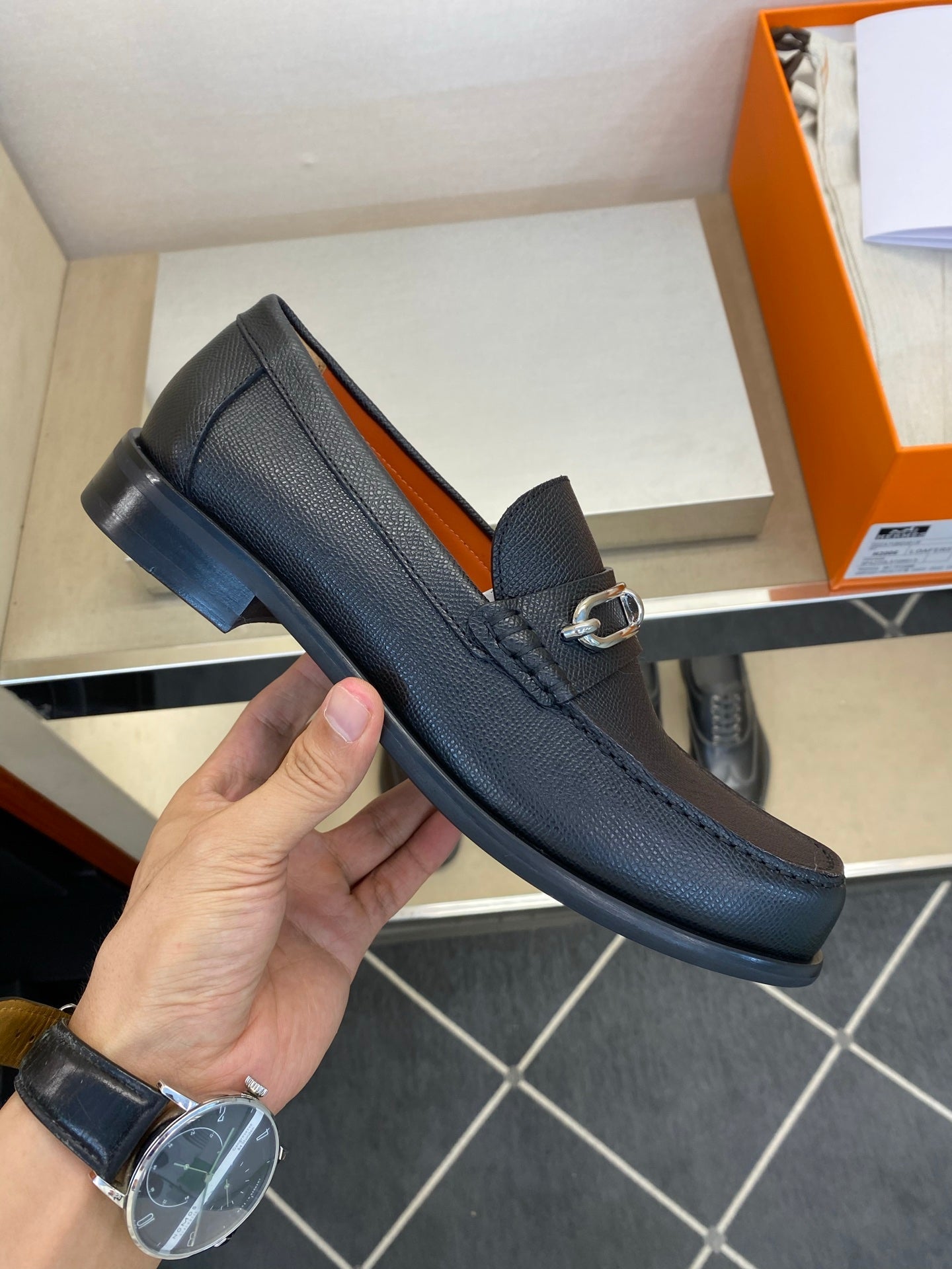 HM Men's Colette Loafer Black Embossed Calfskin 680421