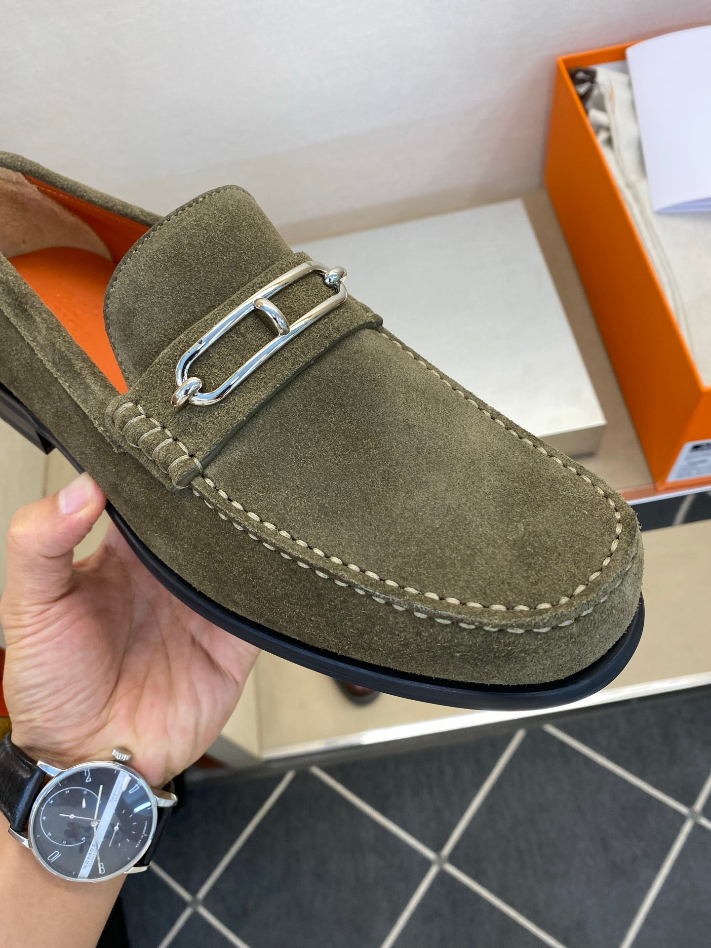 HM Men's Colette Loafer Olive Green Suede 680423