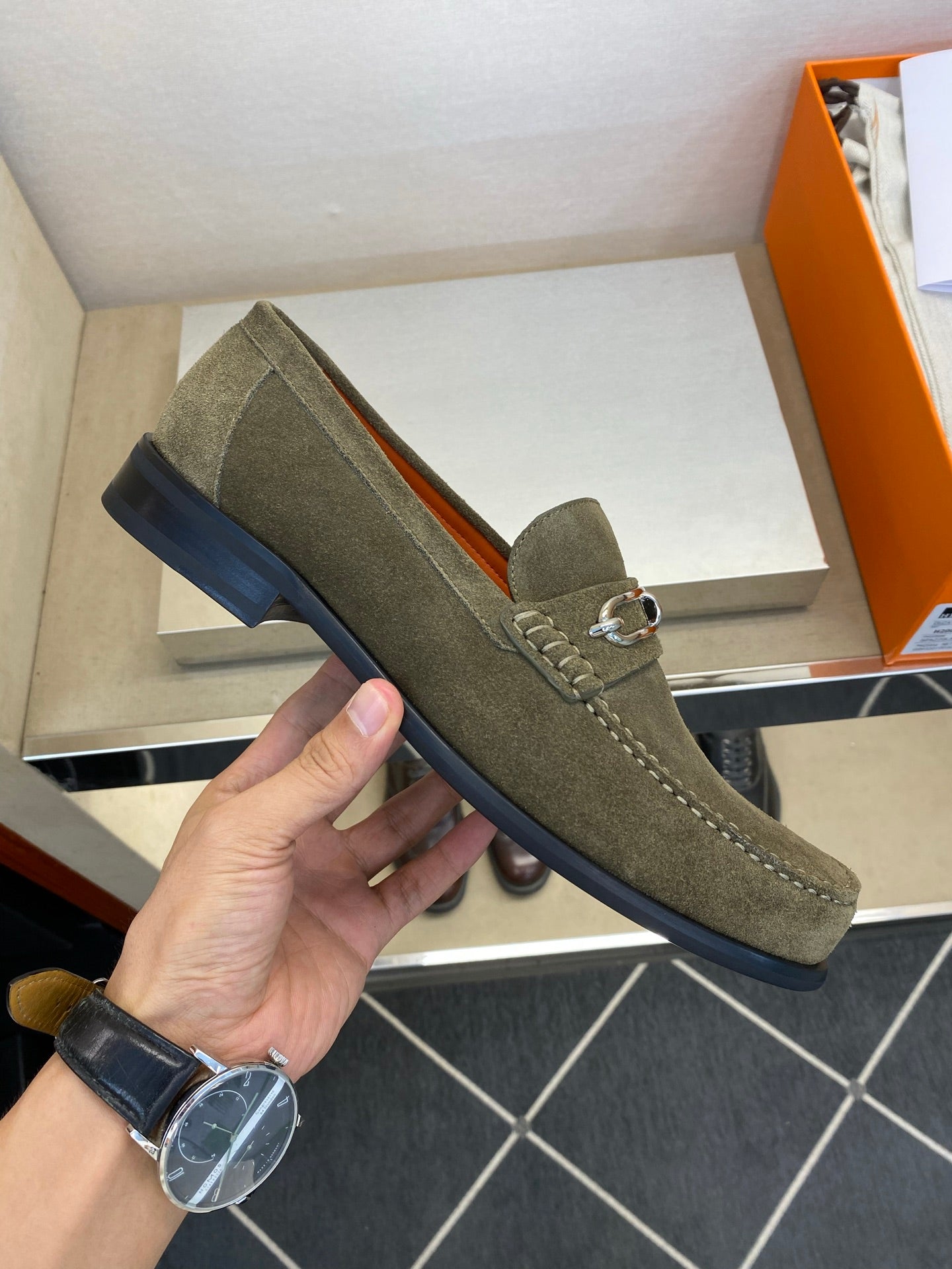 HM Men's Colette Loafer Olive Green Suede 680423