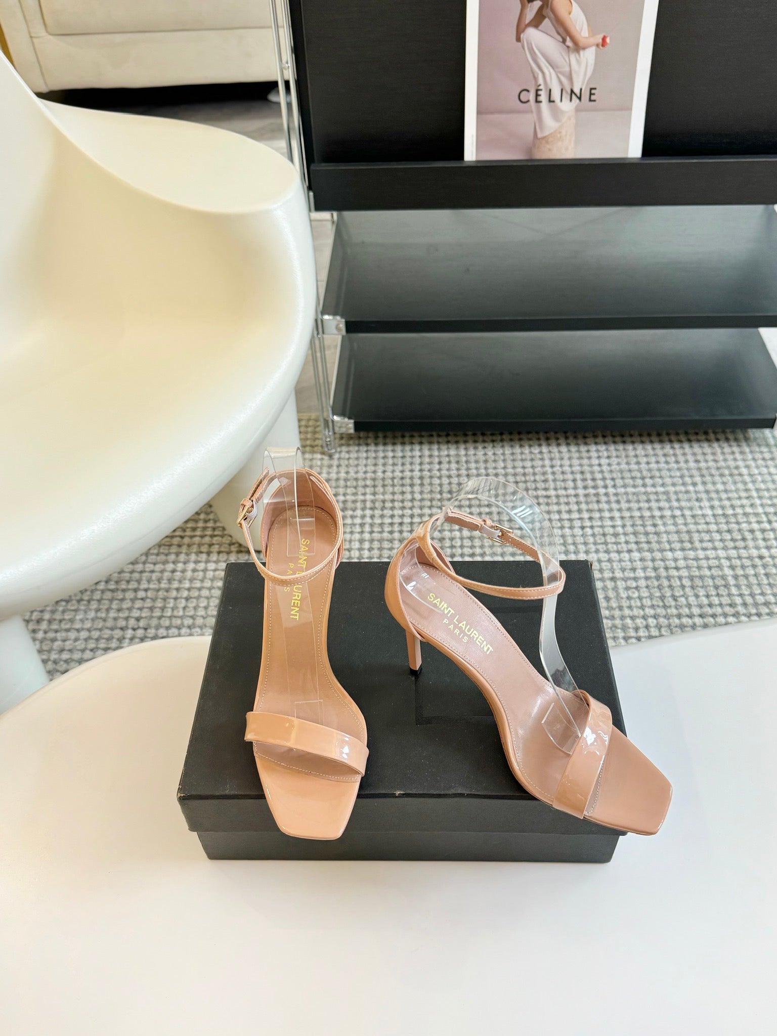 SL SQUARE-TOED HIGH HEELS BISQUE CALFSKIN