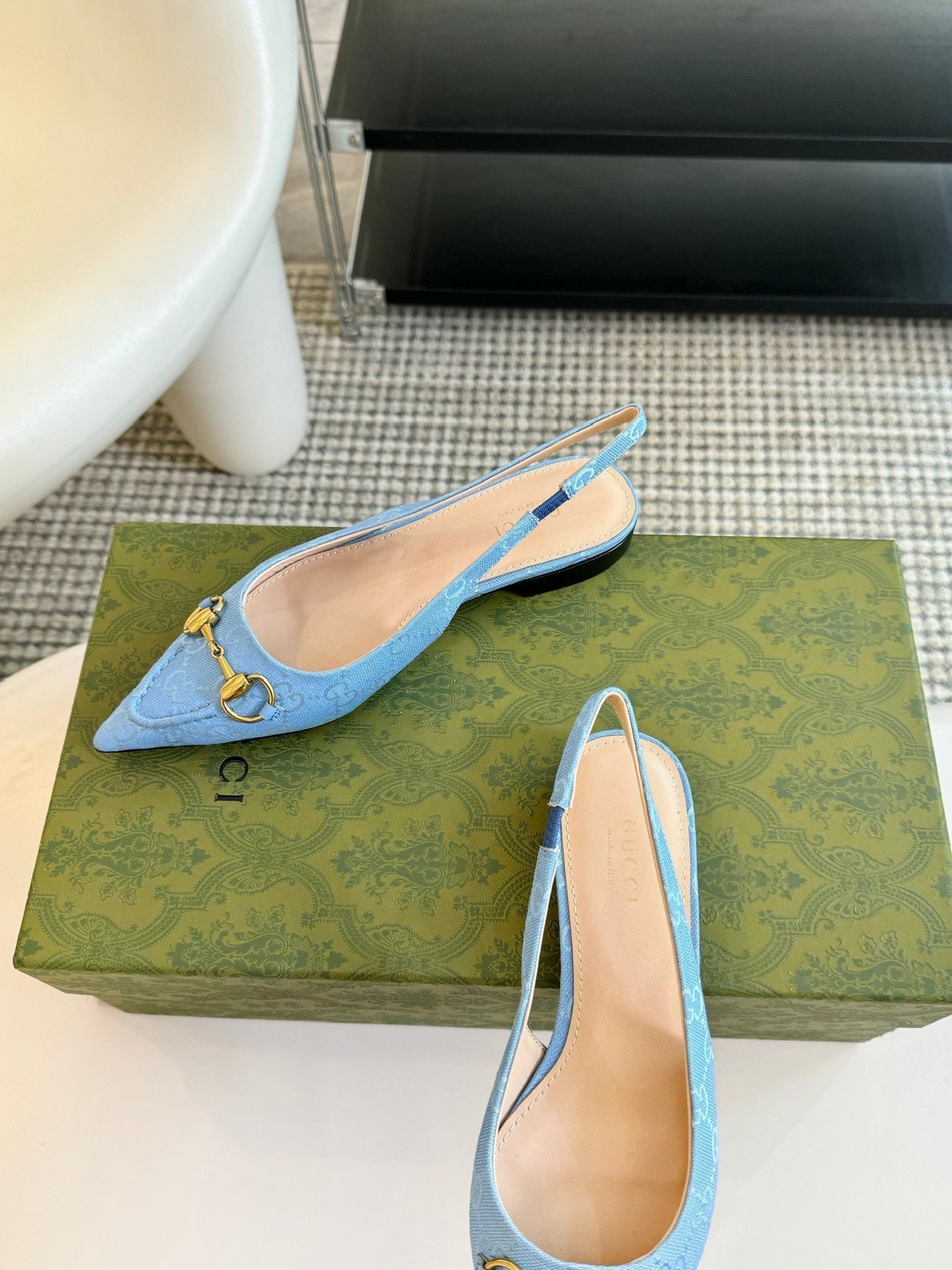 GG HORSEBIT SLINGBACK BALLET FLAT SKY CANVAS