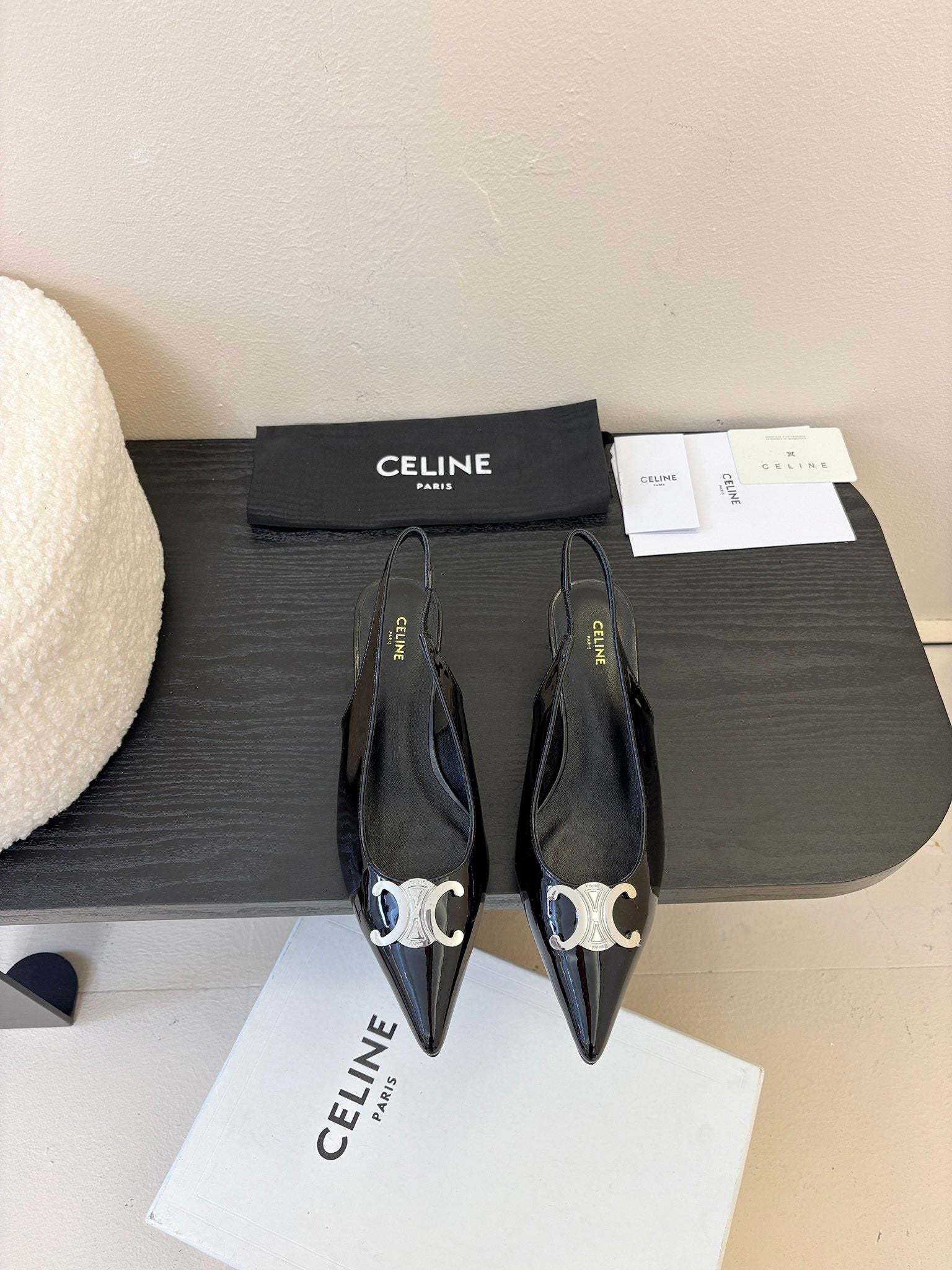 CELINE Alma Triomphe Slingback Black Patent Calfskin 235705