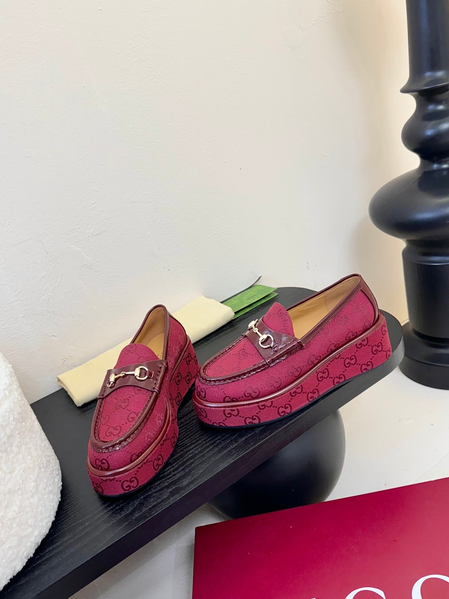 GC 2025 Horsebit Wedge Loafer Red Canvas Cowhide 296842