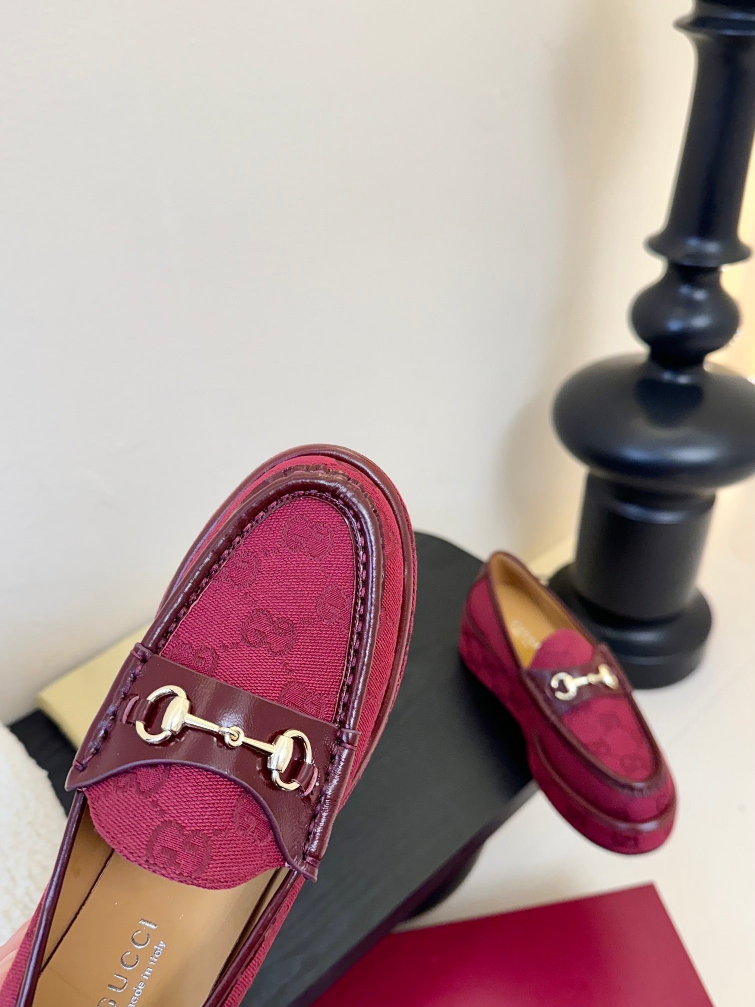 GC 2025 Horsebit Wedge Loafer Red Canvas Cowhide 296842