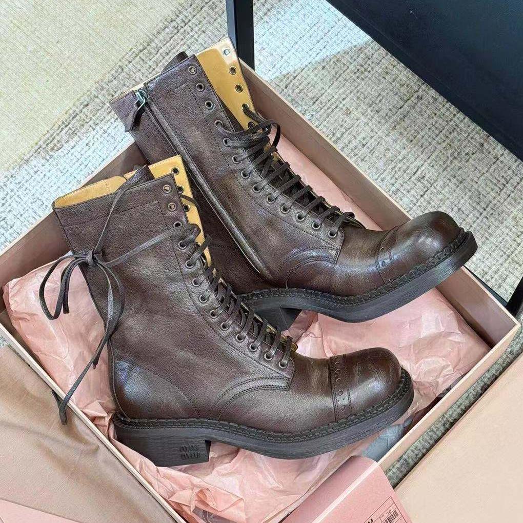 Miu Ankle Boots Umber Brown Calfskin