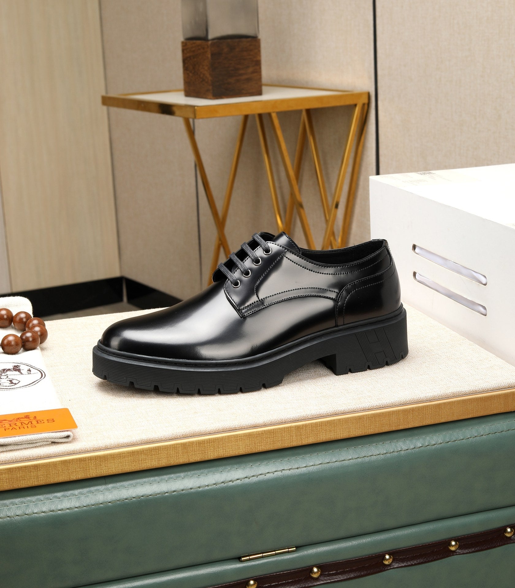 HM Men's Derby Shoes Black Calfskin 731289