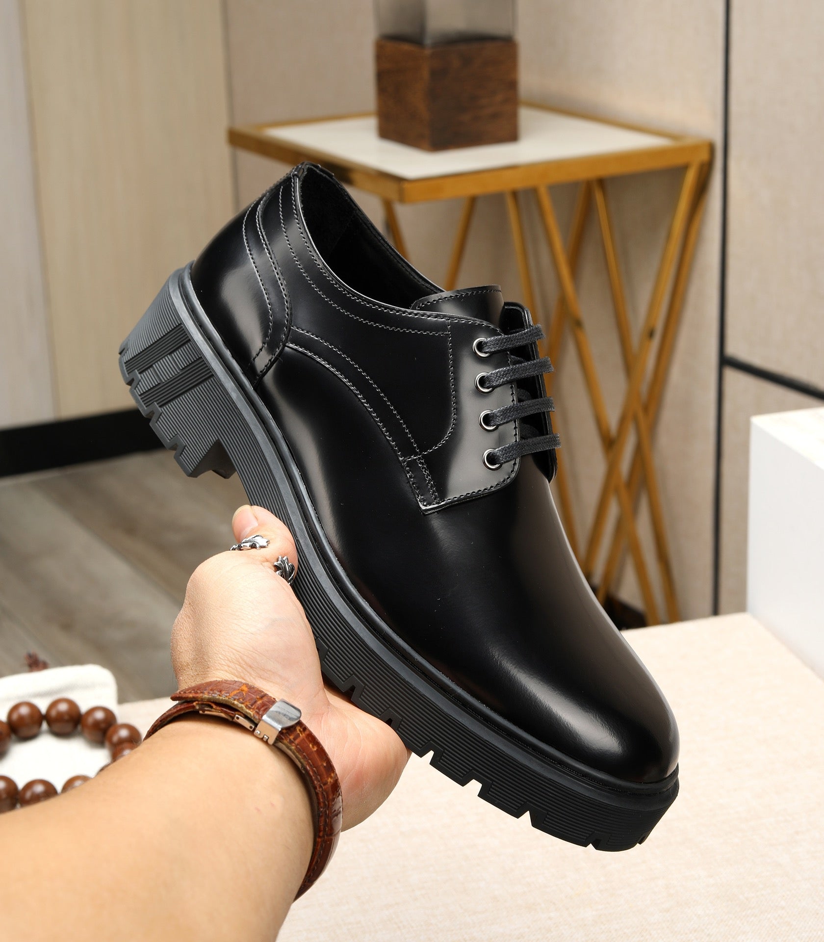 HM Men's Derby Shoes Black Calfskin 731289