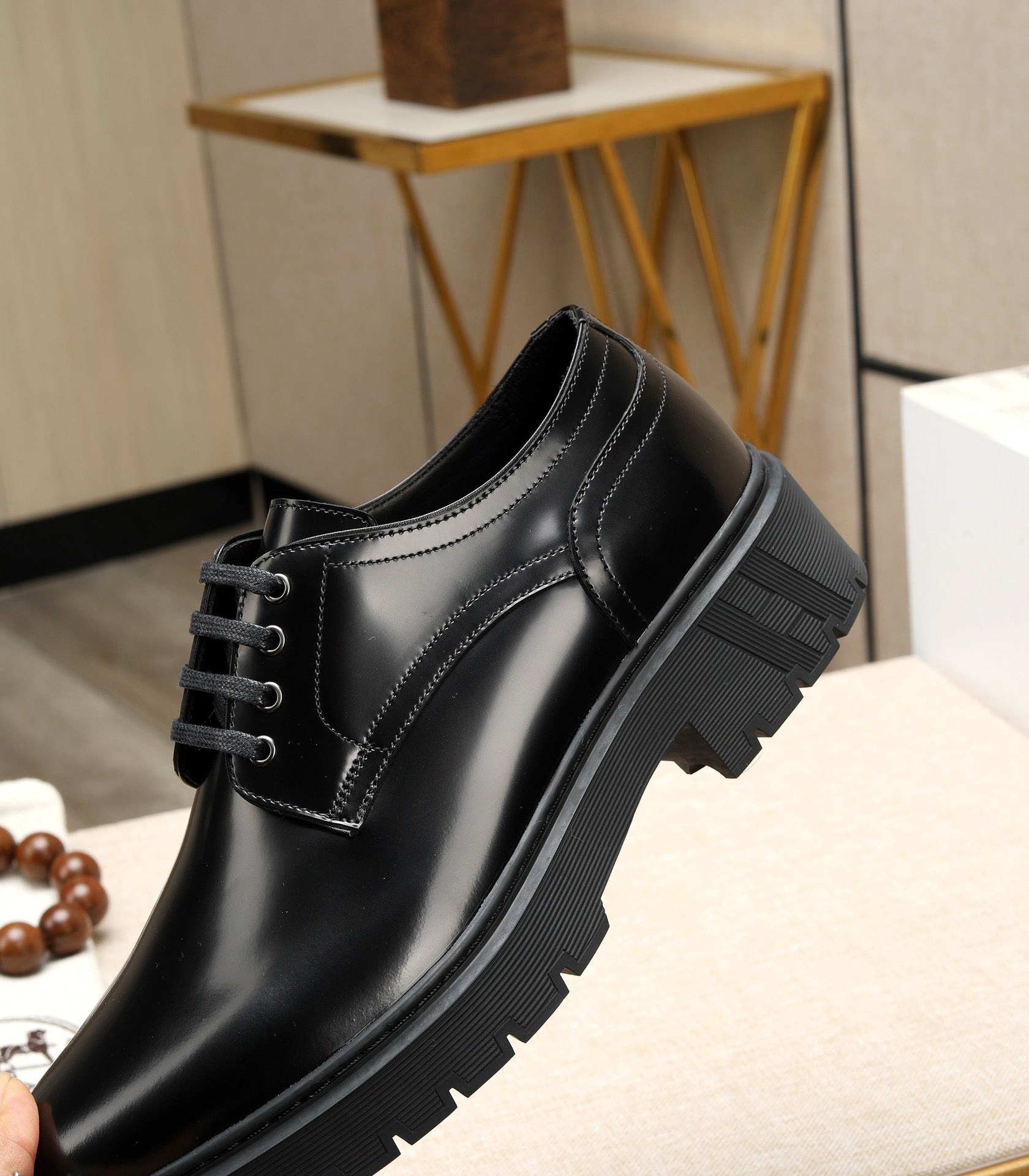 HM Men's Derby Shoes Black Calfskin 731289