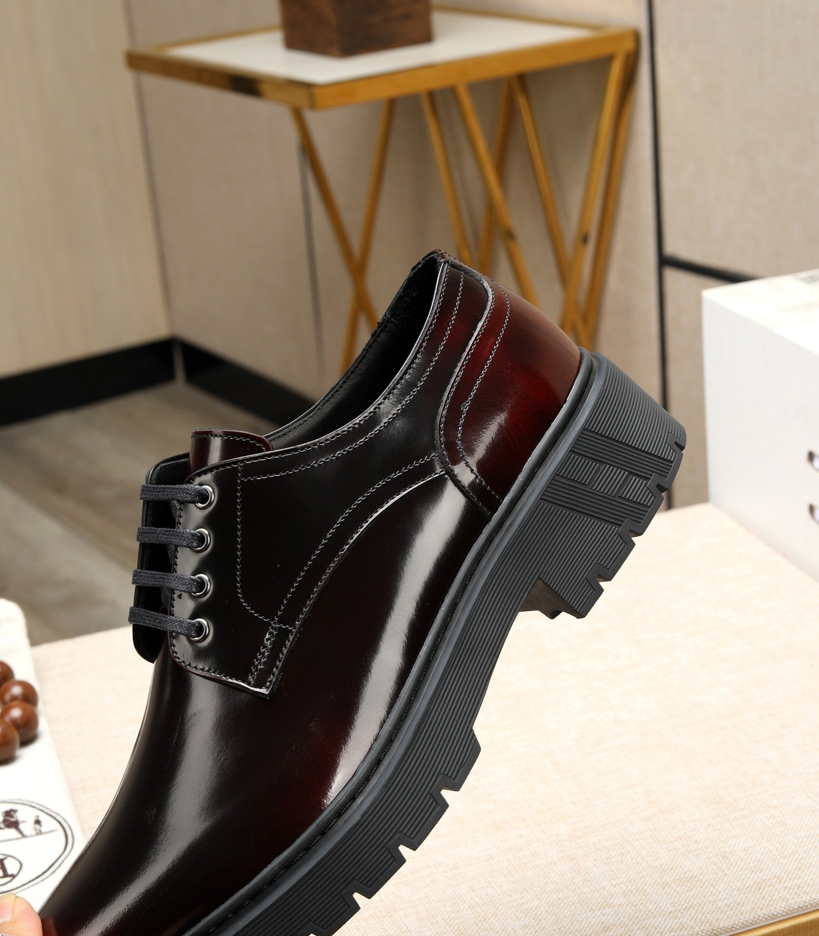 HM Men's Derby Shoes Black Mix Red Calfskin 731290