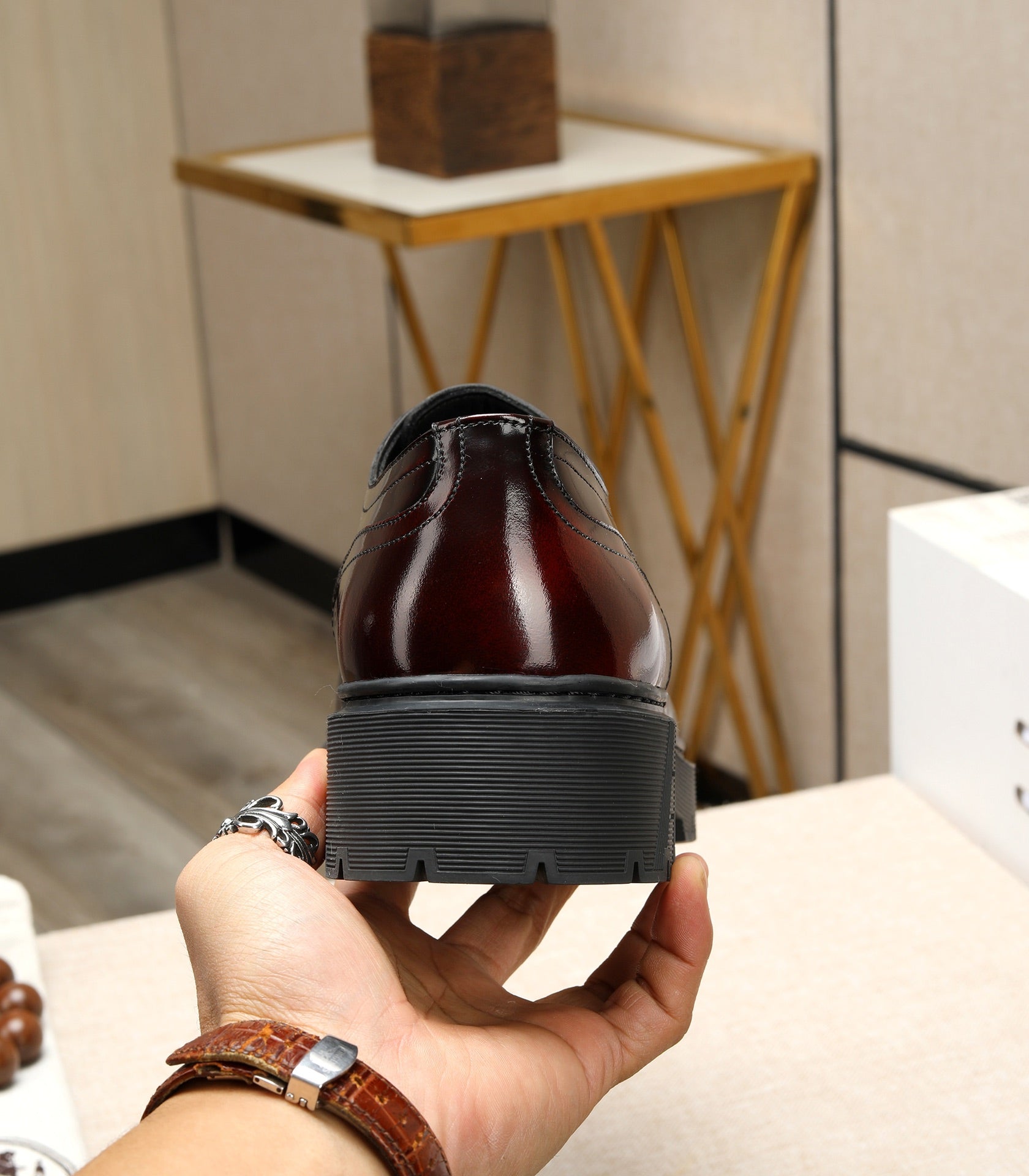 HM Men's Derby Shoes Black Mix Red Calfskin 731290