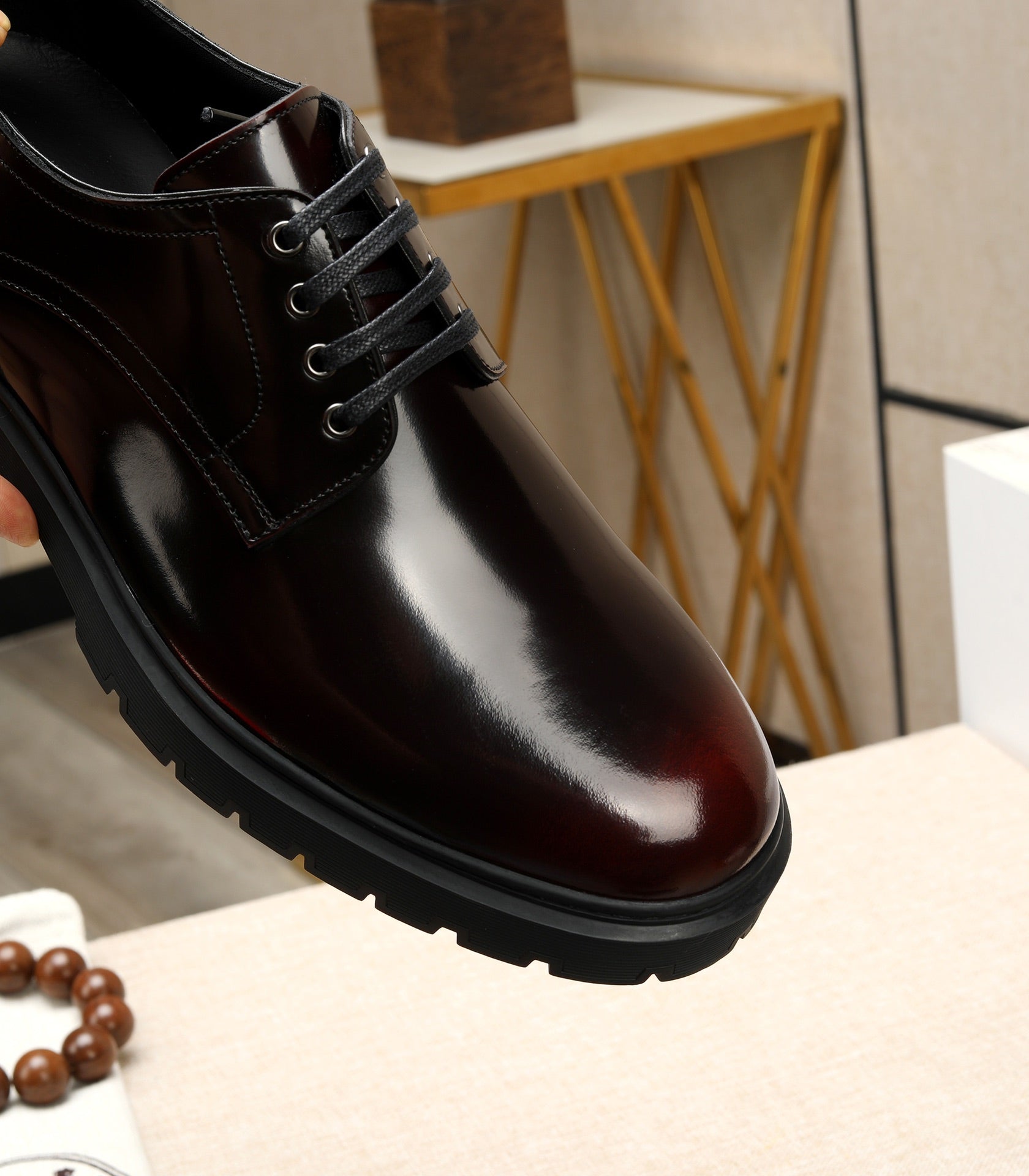 HM Men's Derby Shoes Black Mix Red Calfskin 731290