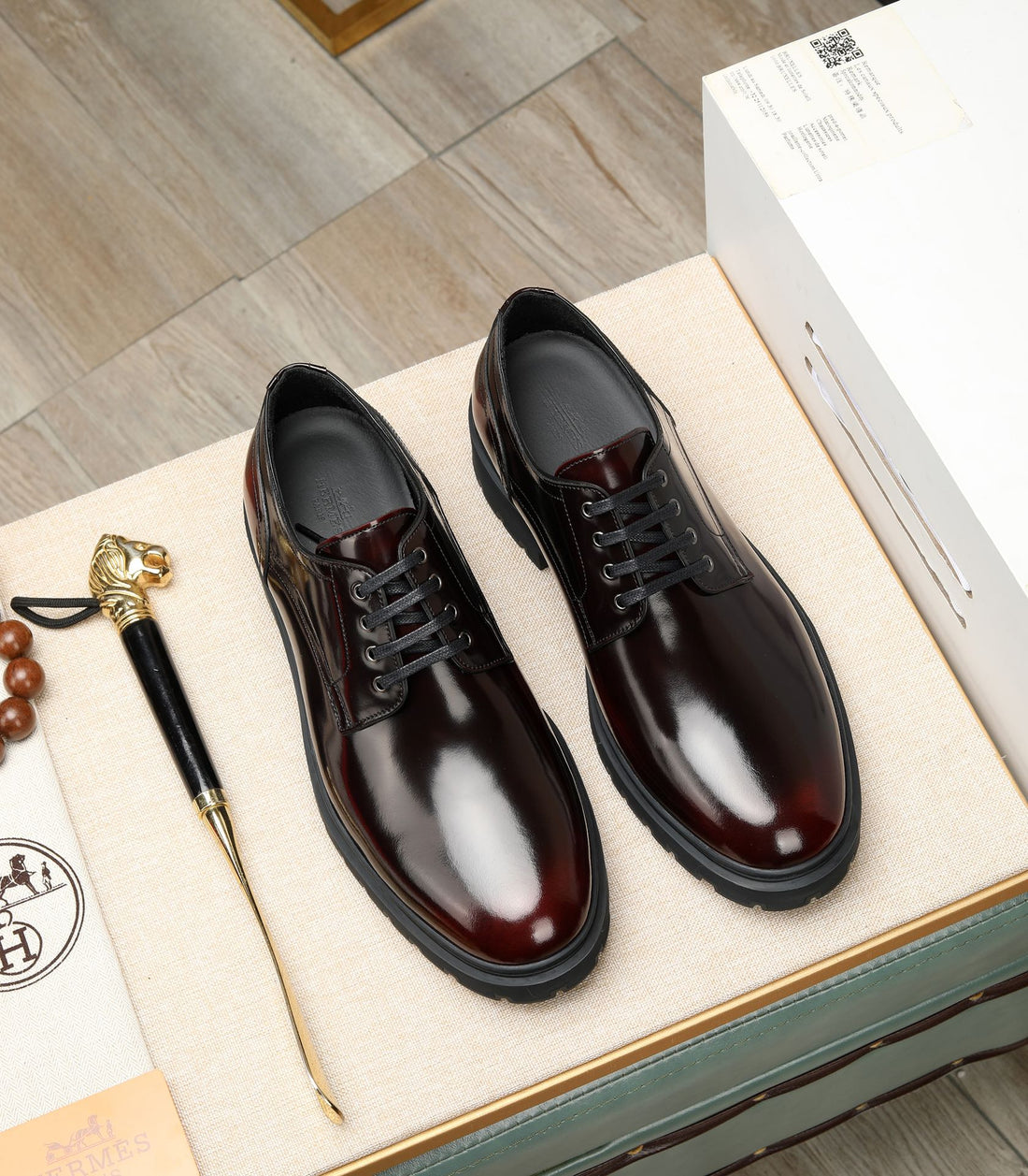 HM Men's Derby Shoes Black Mix Red Calfskin 731290