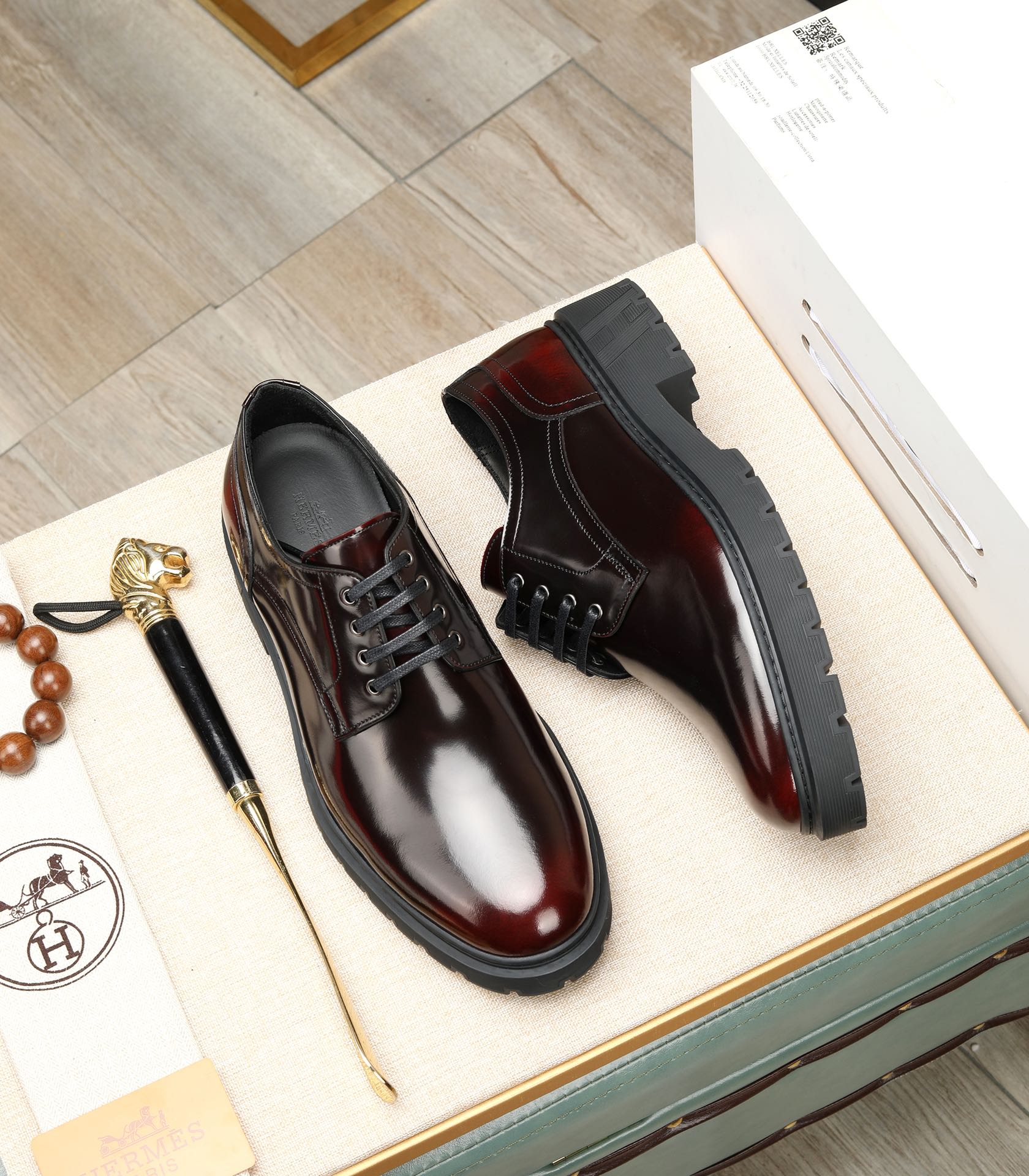 HM Men's Derby Shoes Black Mix Red Calfskin 731290