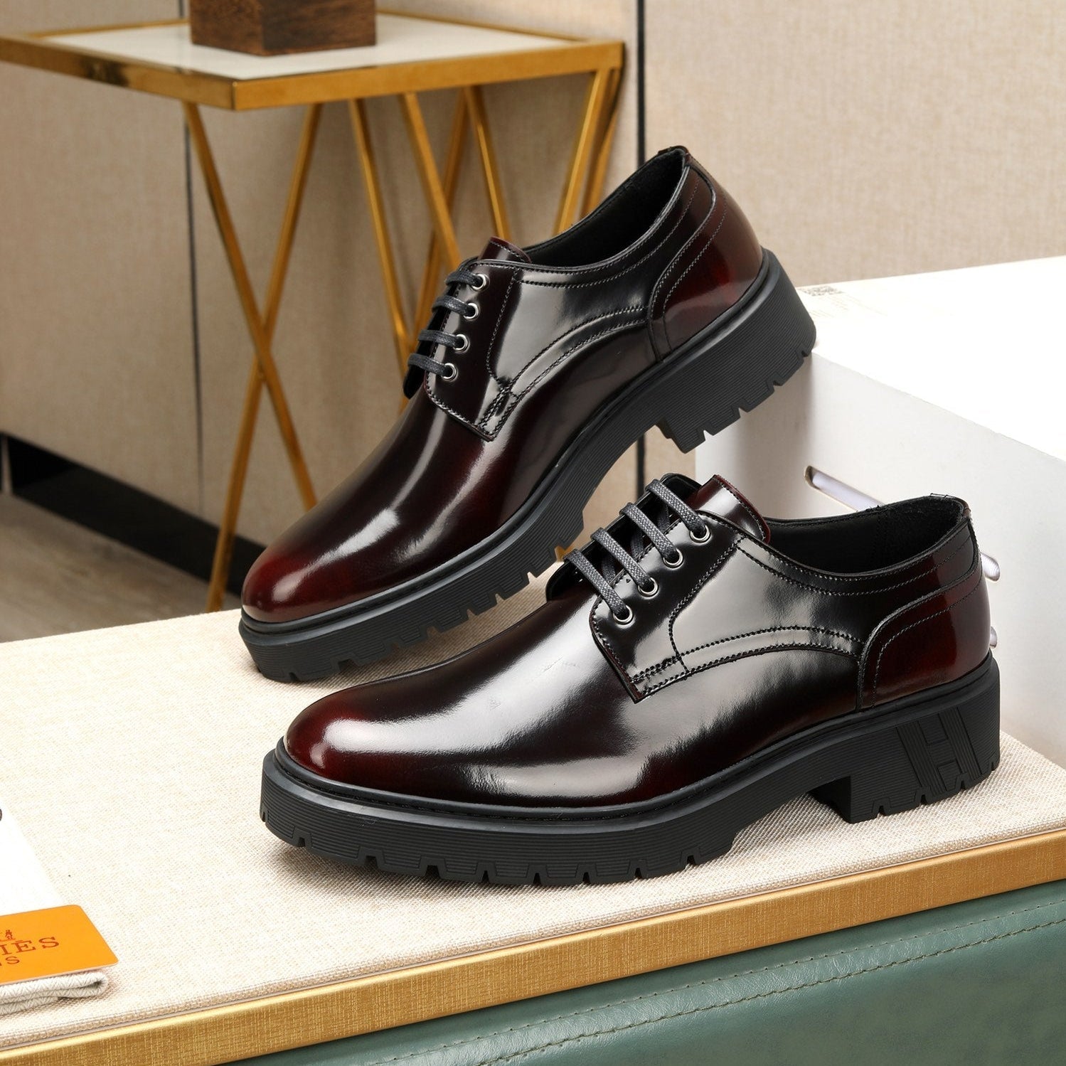 HM Men's Derby Shoes Black Mix Red Calfskin 731290