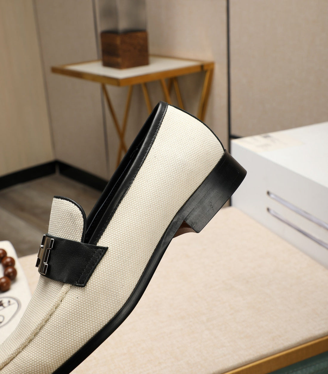 HM Men's Loafer White Black Cowhide 480419