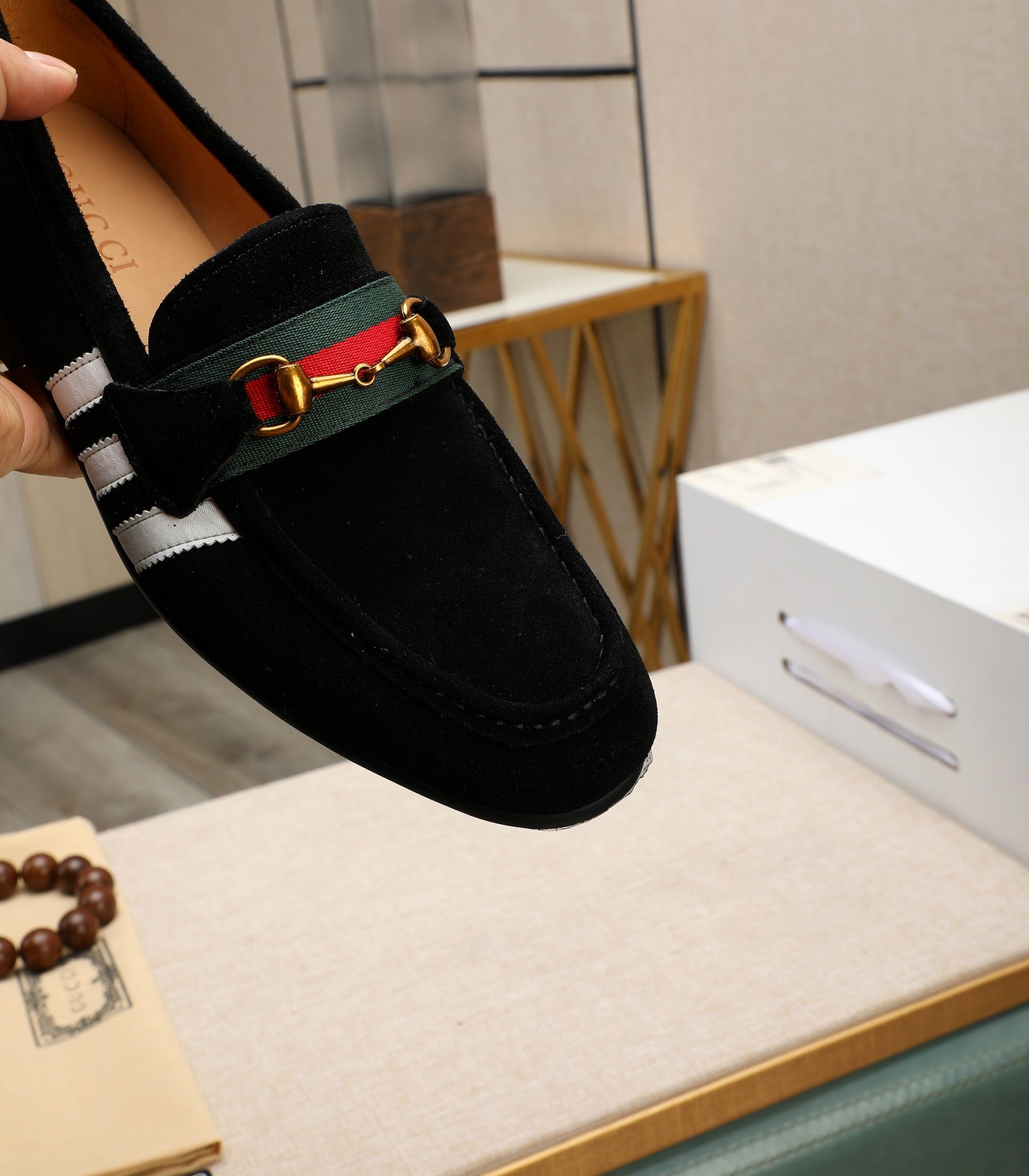 GG x Adidas Men's Jordaan Loafer Black Suede 456612