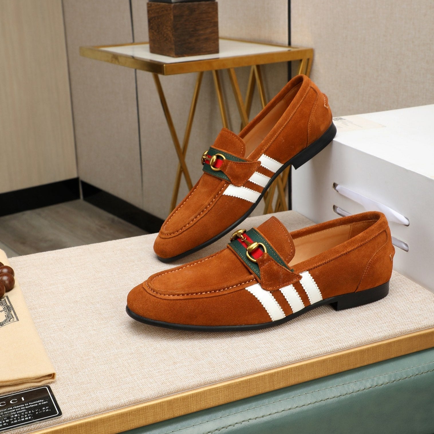 GG x Adidas Men's Jordaan Loafer Light Brown Suede 456614