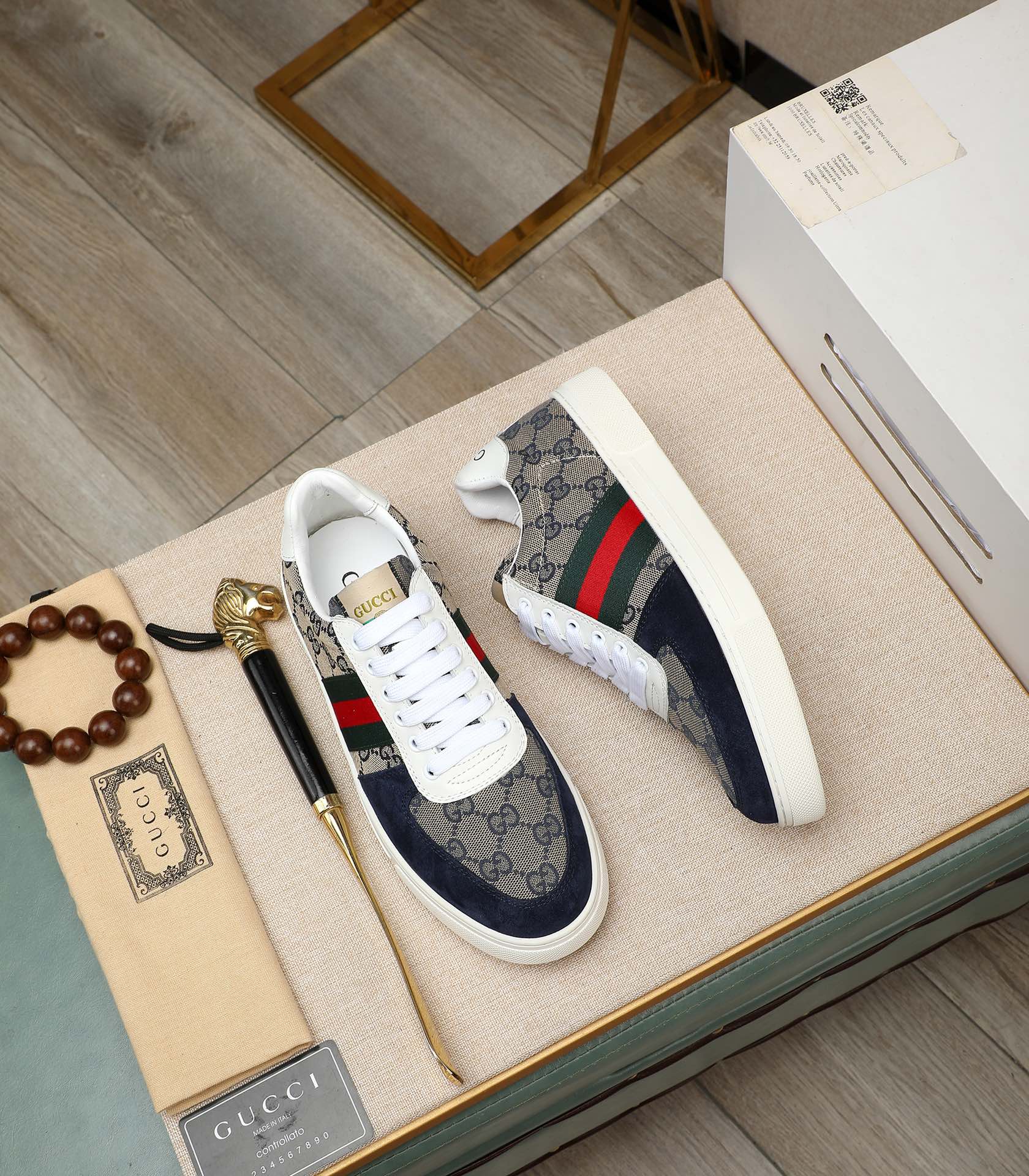 GG Men's Sneaker Blue Suede Canvas 487991