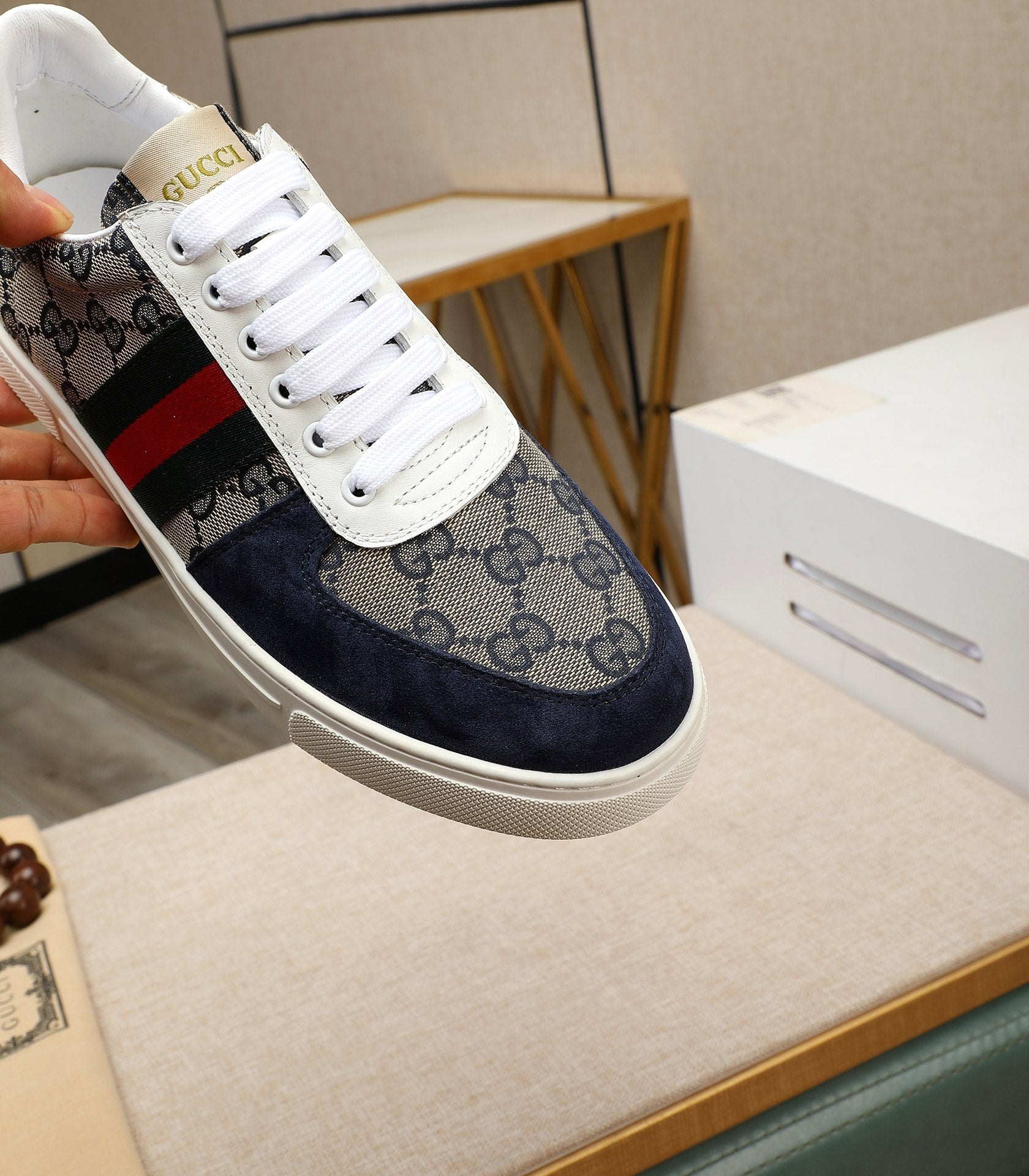 GG Men's Sneaker Blue Suede Canvas 487991