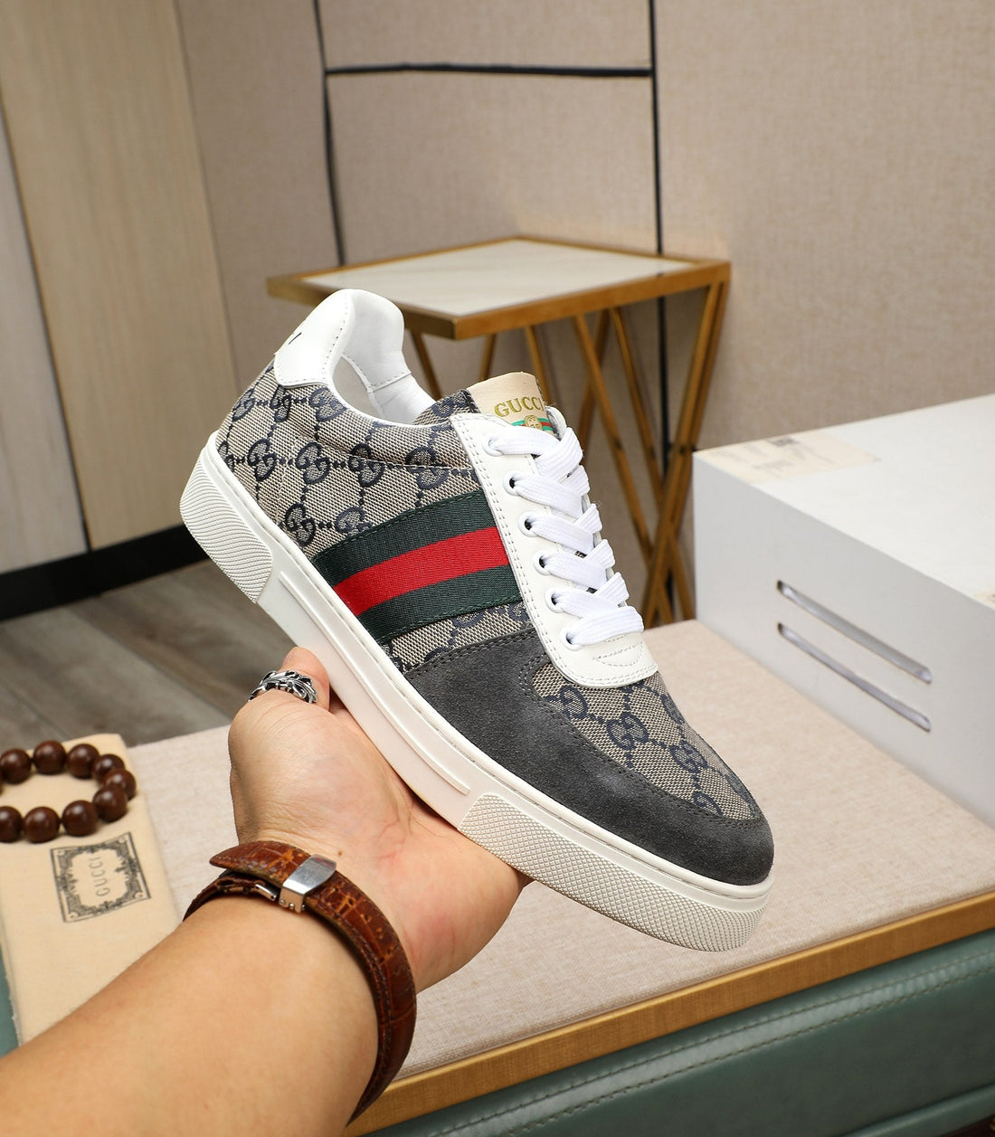 GG Men's Sneaker Grey Suede Canvas 487992