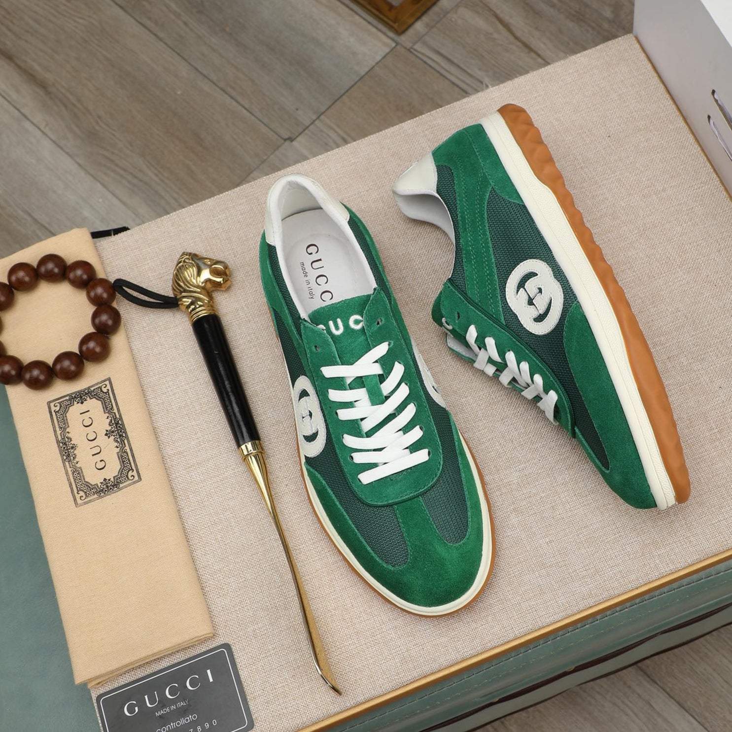 GG Men's G75 Sneaker Green Mesh Suede 270520