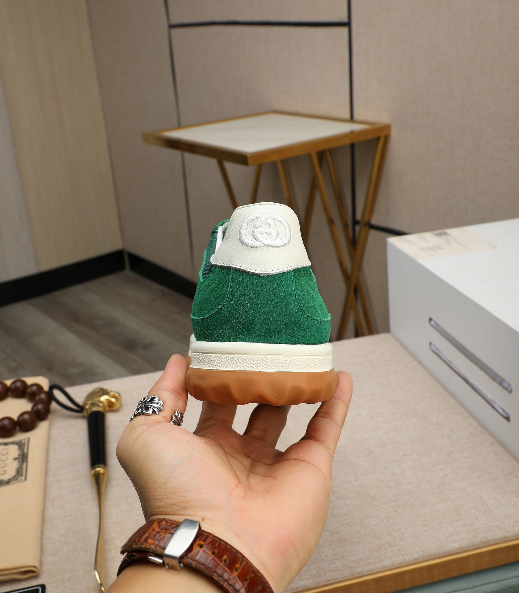 GG Men's G75 Sneaker Green Mesh Suede 270520