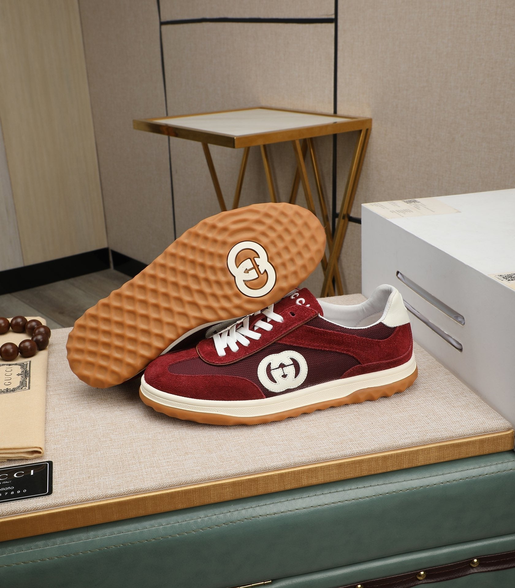 GG Men's G75 Sneaker Red Mesh Suede 270521