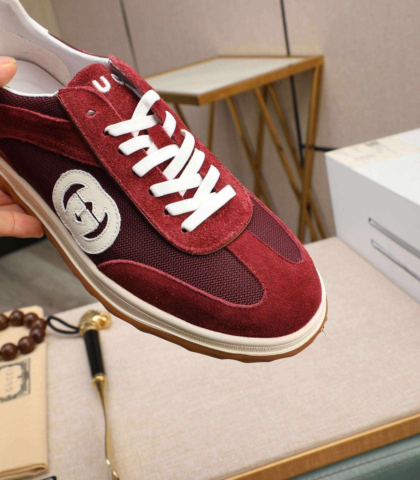 GG Men's G75 Sneaker Red Mesh Suede 270521