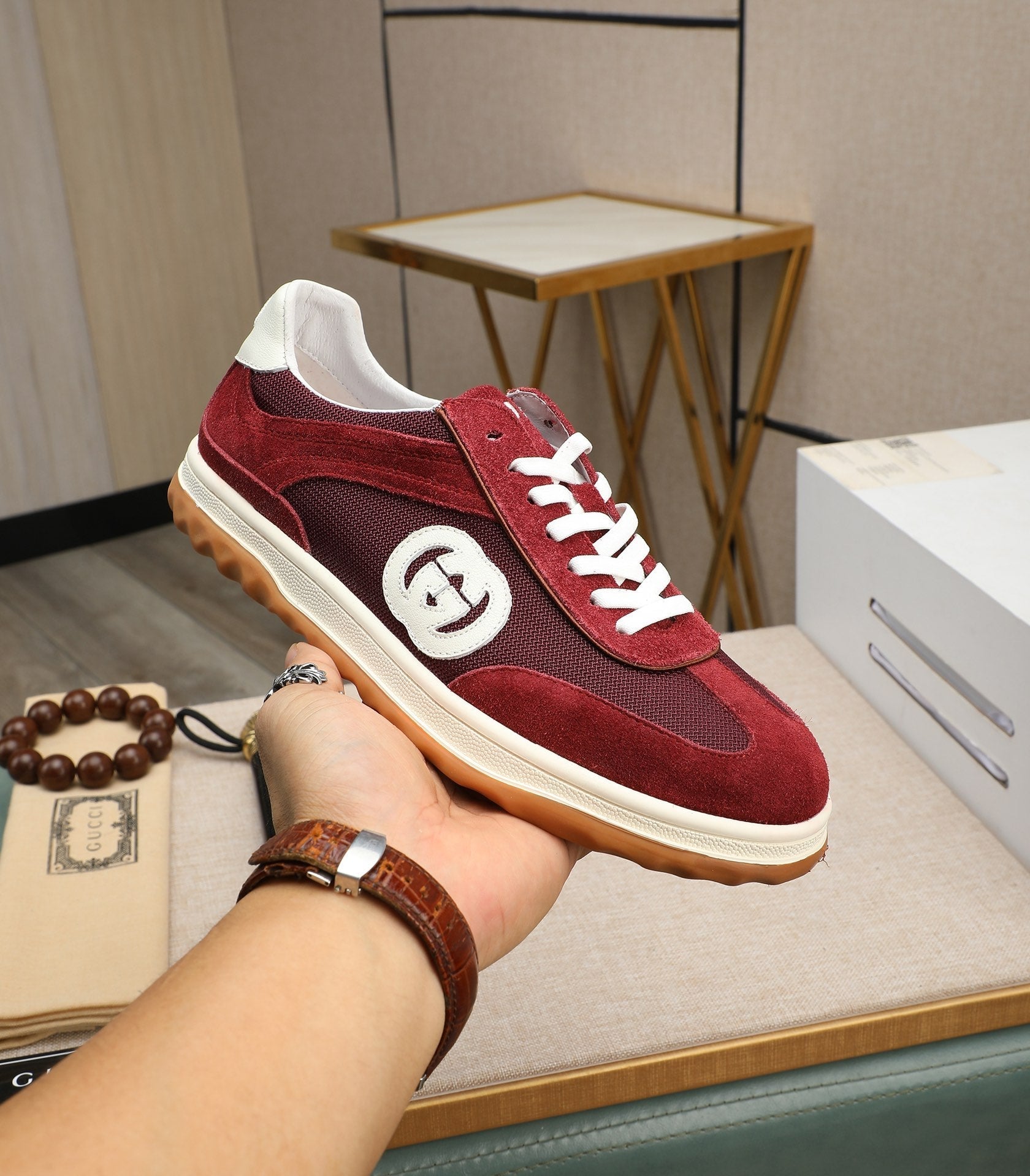 GG Men's G75 Sneaker Red Mesh Suede 270521