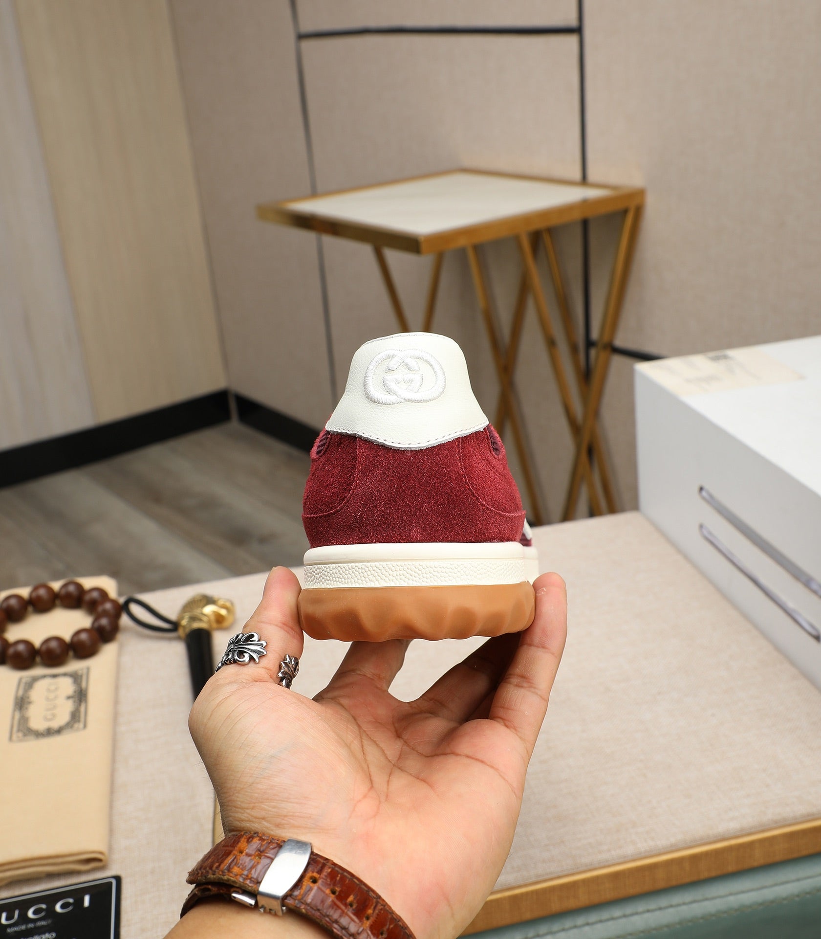 GG Men's G75 Sneaker Red Mesh Suede 270521