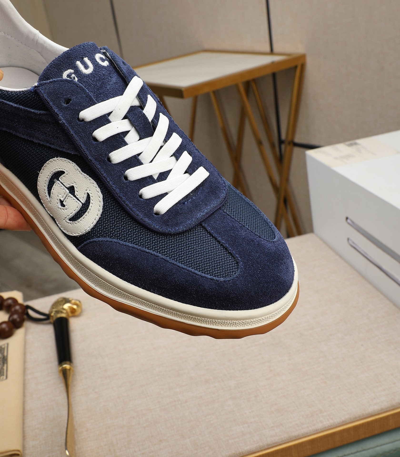 GG Men's G75 Sneaker Navy Blue Mesh Suede 270522