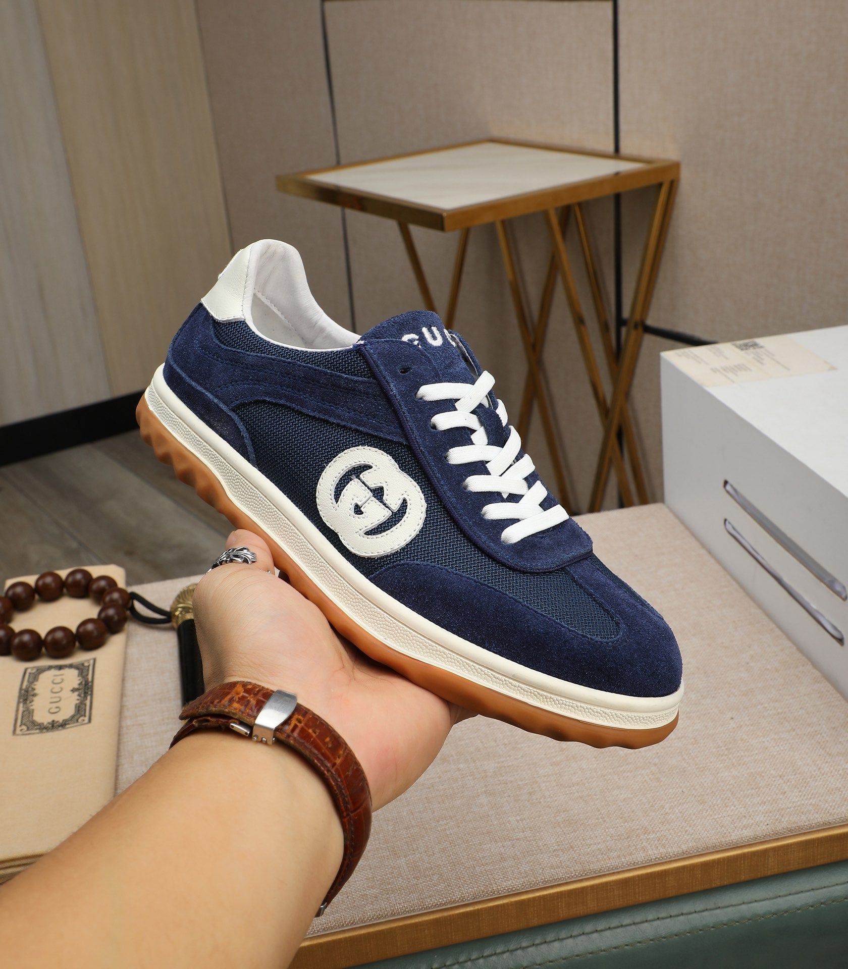 GG Men's G75 Sneaker Navy Blue Mesh Suede 270522