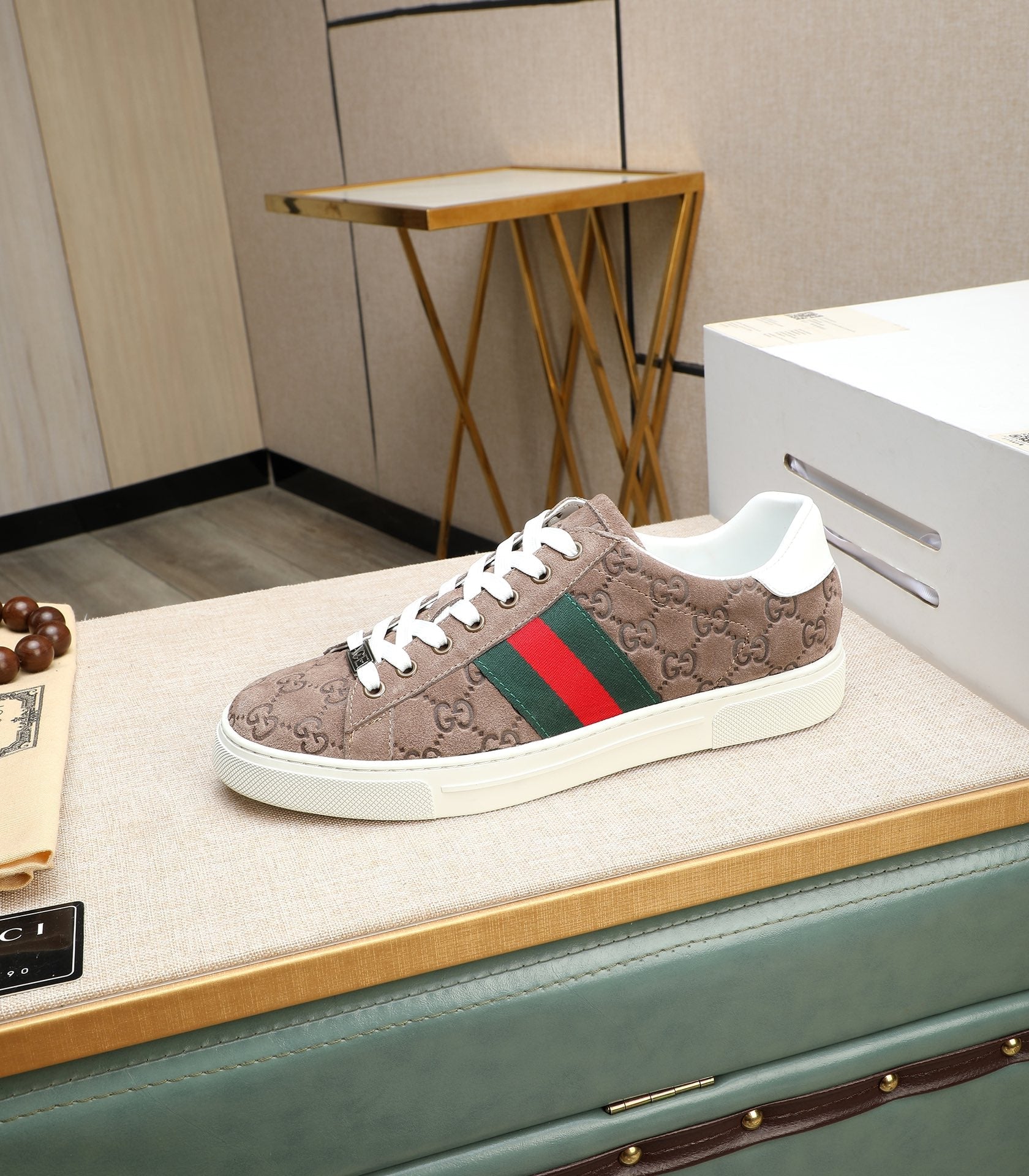 GG Men's ACE Sneaker Brown Embossed Suede 516599