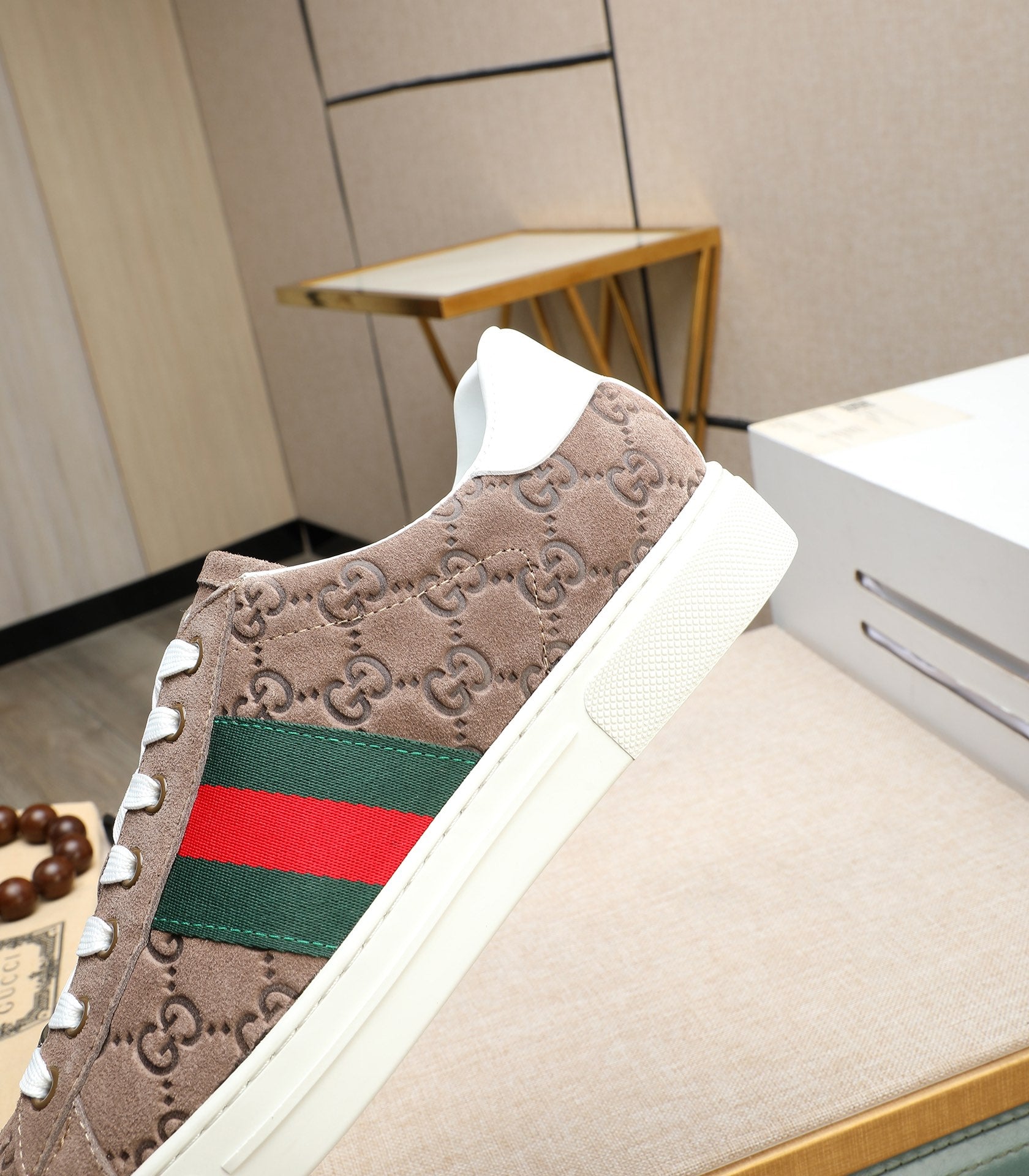 GG Men's ACE Sneaker Brown Embossed Suede 516599