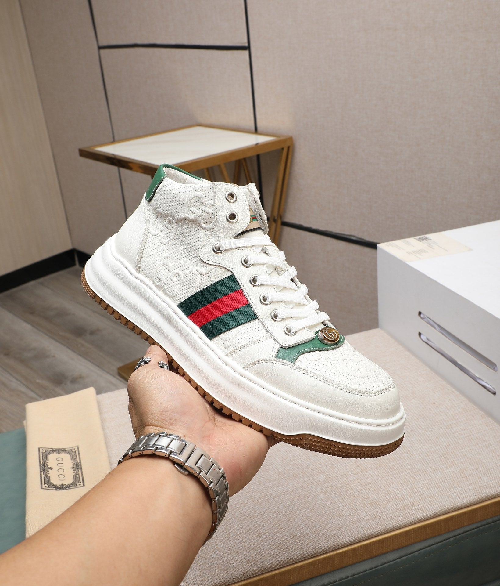 GG Men's Screener Sneaker White Cowhide 440159