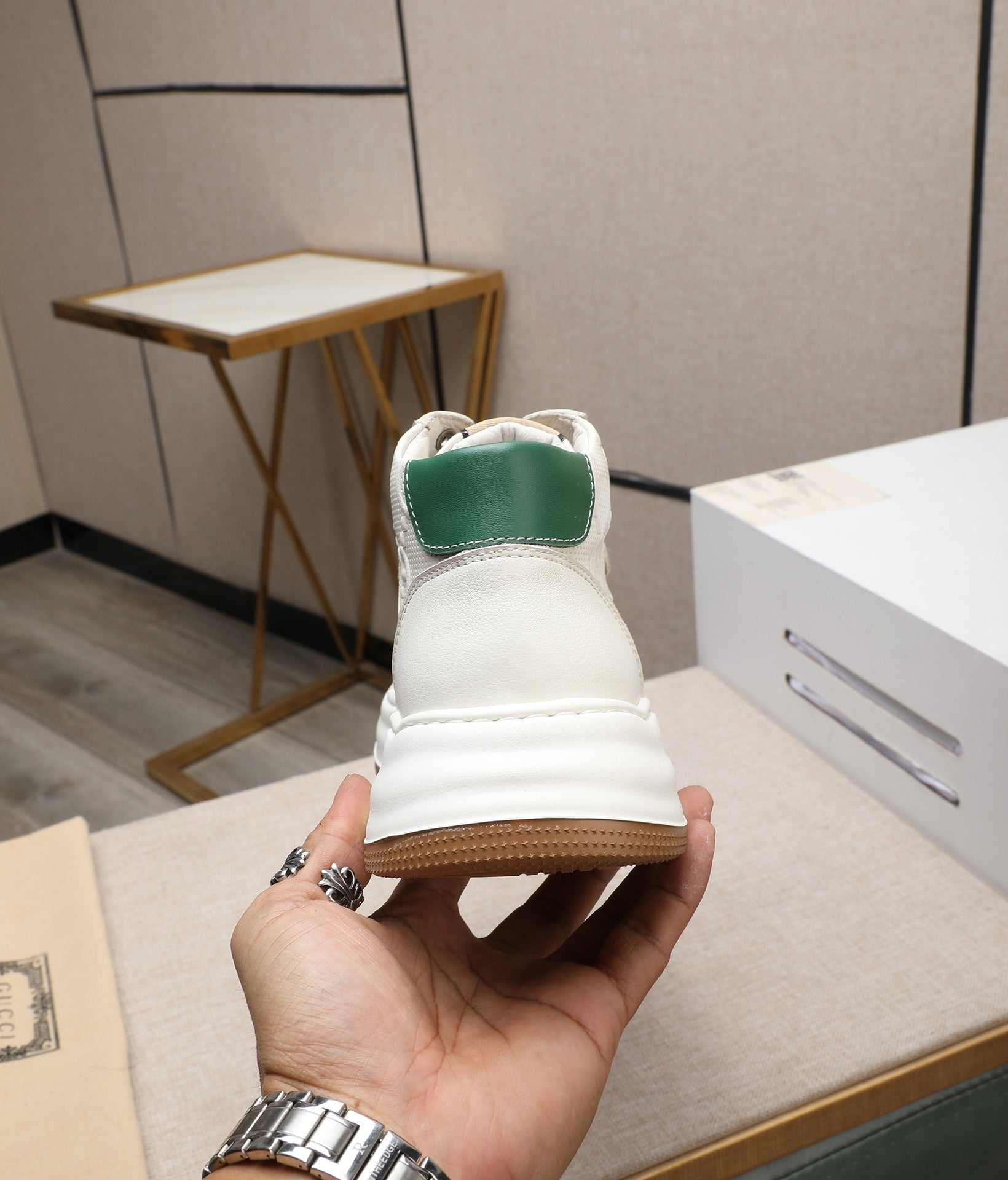 GG Men's Screener Sneaker White Cowhide 440159